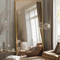 Antok Full Length Floor Mirror 78"x38" Rectangle Floor Standing Tall Mirror with Aluminum Frame, Leaning, Wall Mounted or Freestanding, Gold