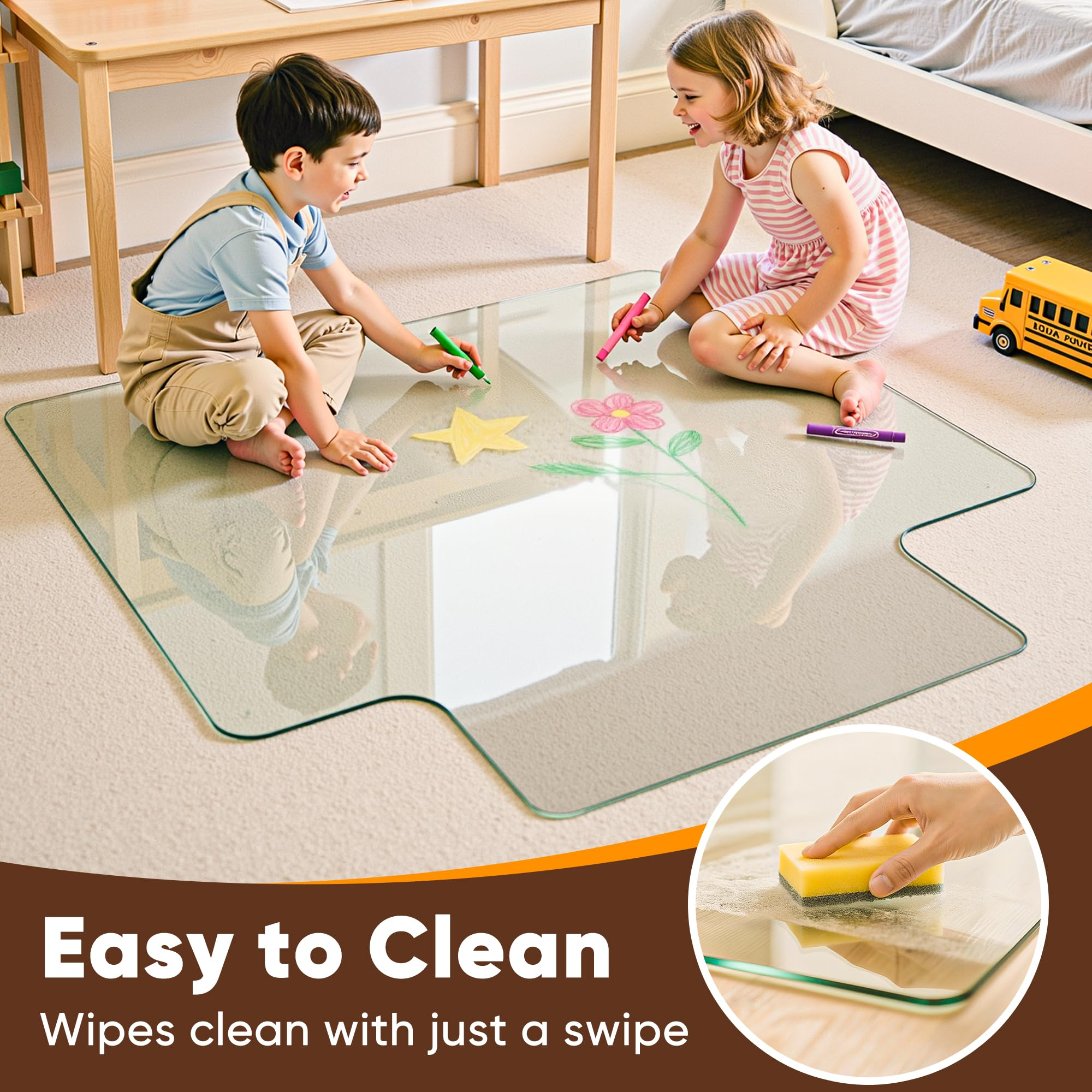 Antok Irregular Tempered Glass Chair Mat, 45"x53" Office Chair Mat for Carpet & Hardwood Floors, Heavy Duty 0.2" Desk Chair Mat for Smooth Rolling at Home or Office