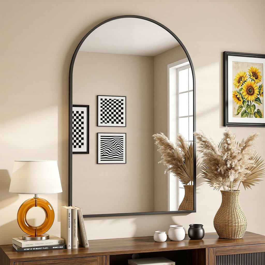 Antok Arched Bathroom Mirror, Wall Mounted Mirror, Vanity Mirrors for Over Sink, Aluminum Alloy Frame Bathroom Mirrors Living Room, Bedroom and Entryway