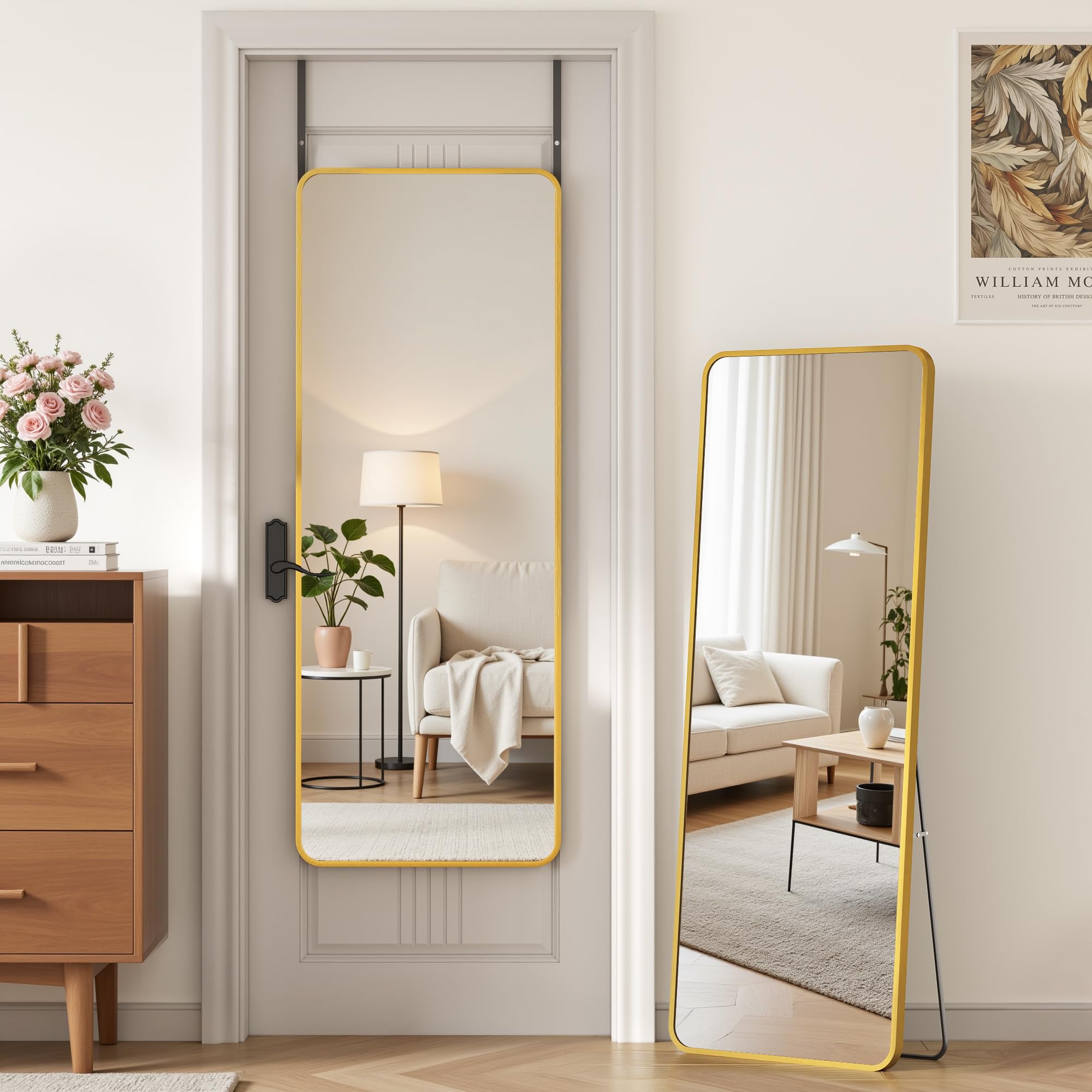 Antok Full Length Door Mirror, Over the Door Mirror with Aluminum Alloy Frame
