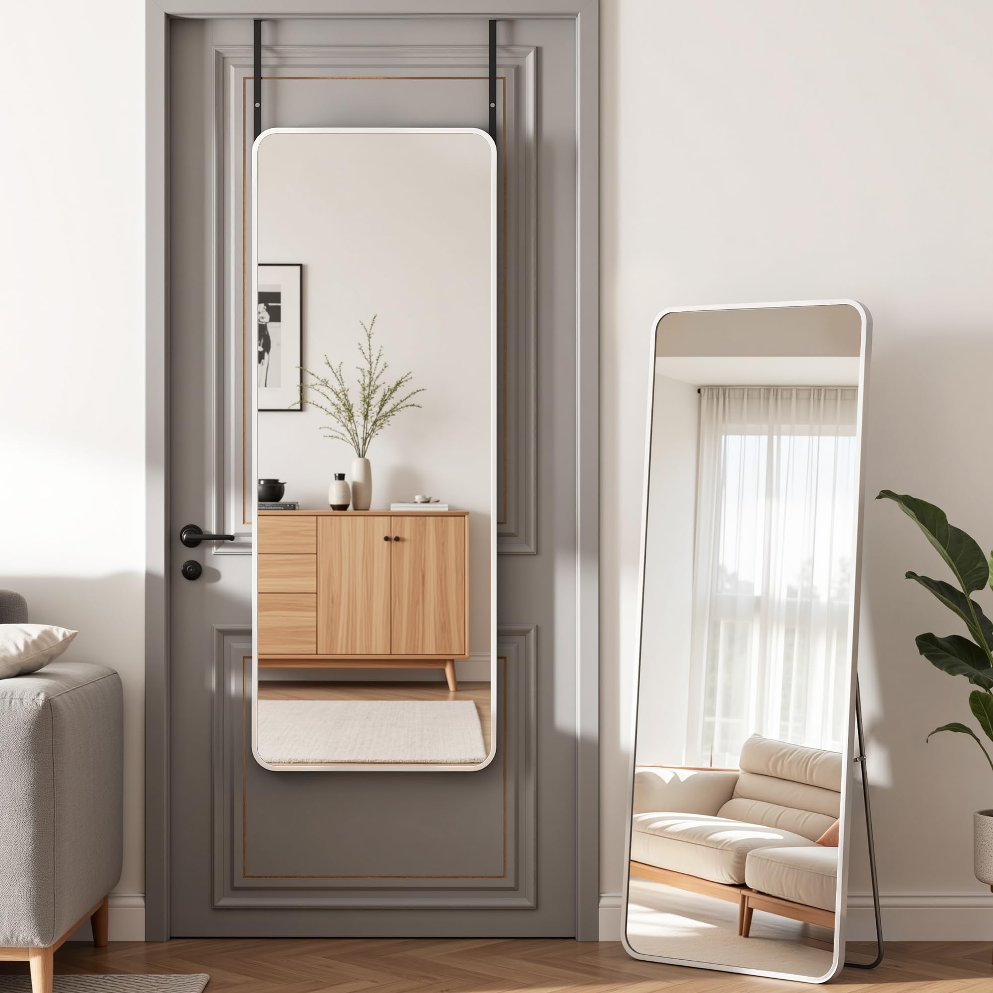 Antok Full Length Door Mirror, Over the Door Mirror with Aluminum Alloy Frame