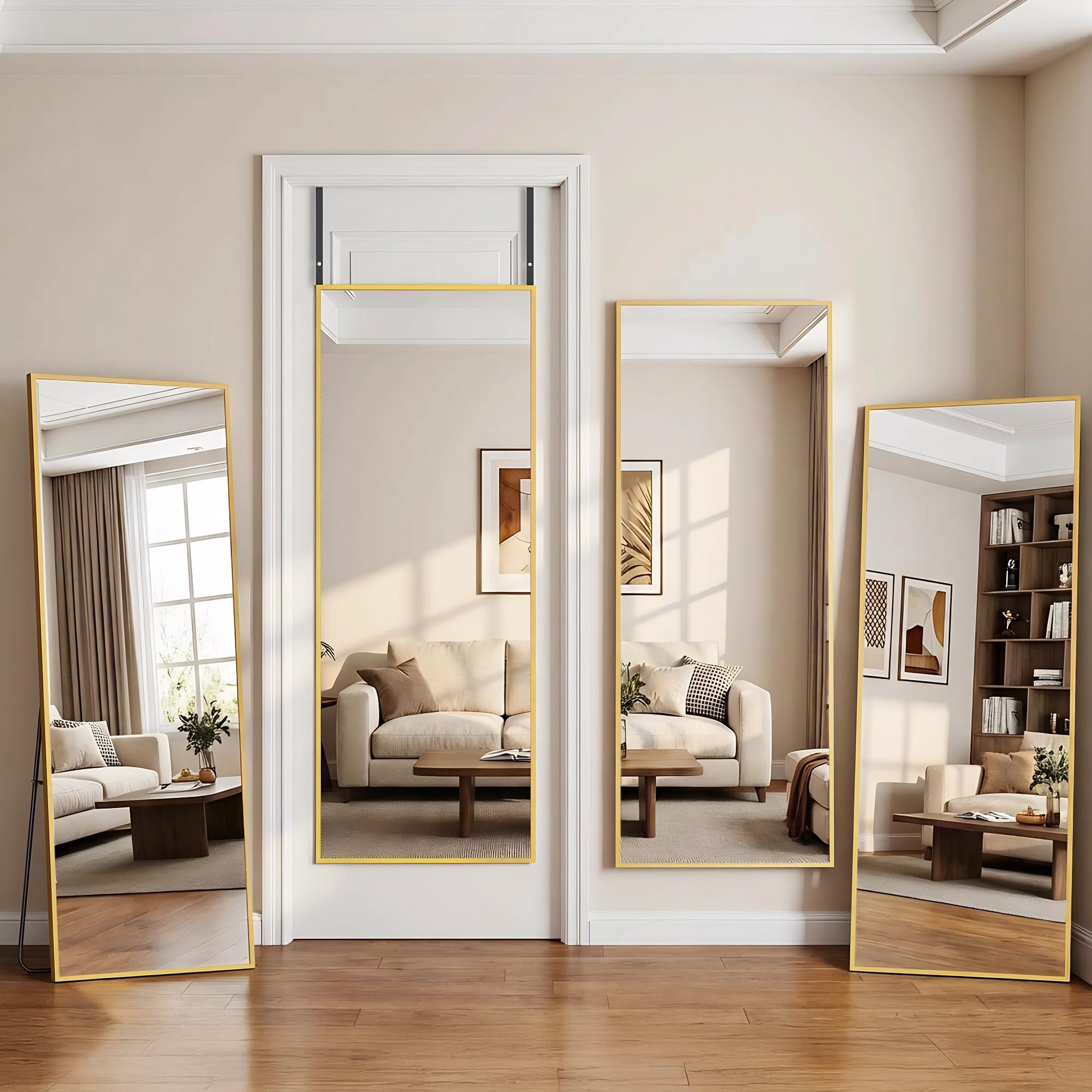 Antok Full Length Door Mirror, Over the Door Mirror with Aluminum Alloy Frame