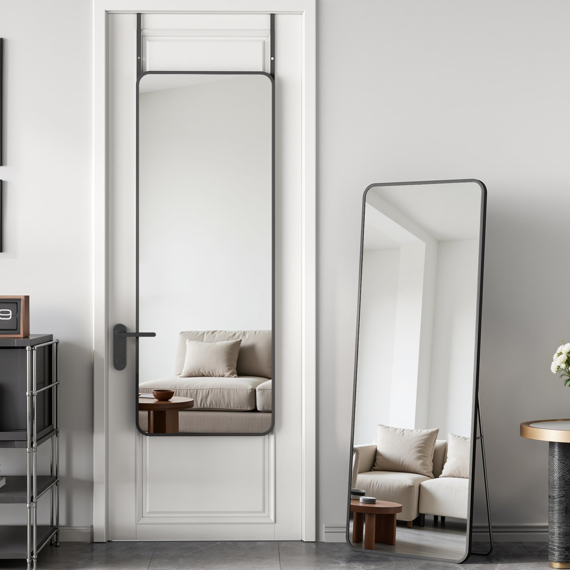 Antok Full Length Door Mirror, Over the Door Mirror with Aluminum Alloy Frame