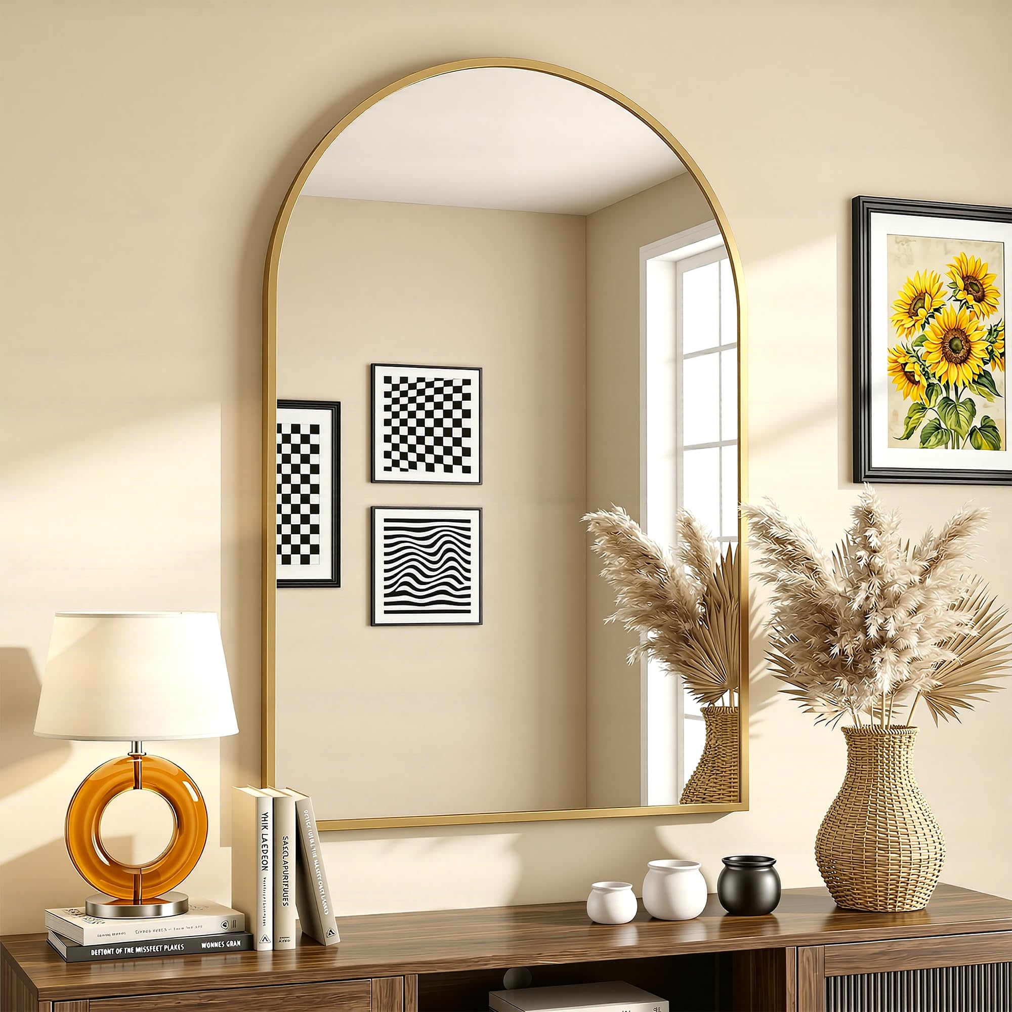 Antok Arched Bathroom Mirror, Wall Mounted Mirror, Vanity Mirrors for Over Sink, Aluminum Alloy Frame Bathroom Mirrors Living Room, Bedroom and Entryway