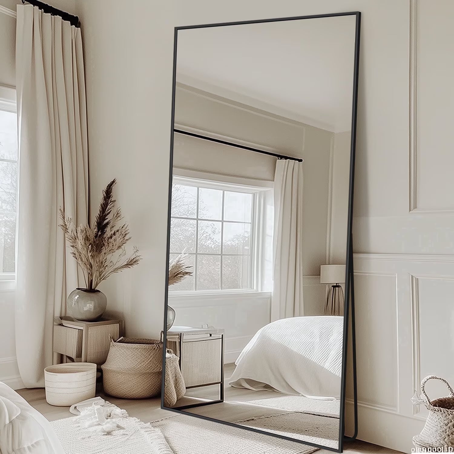 Antok 76"x 34" Rectangle Full Length Mirror Standing Floor Mirror Stand Up Mirror, Black Frame
