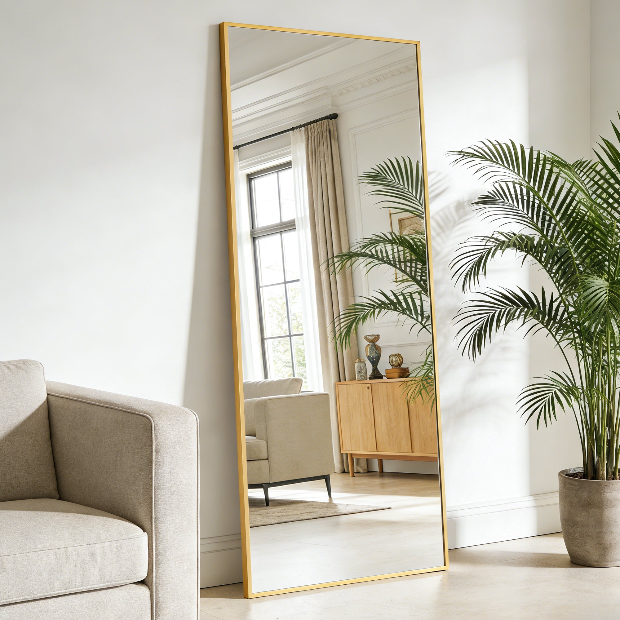 Antok Full Length Floor Mirror, Aluminum Frame, Free Standing/Wall Mount/Leaning for Bedroom, Living Room, Dressing Room