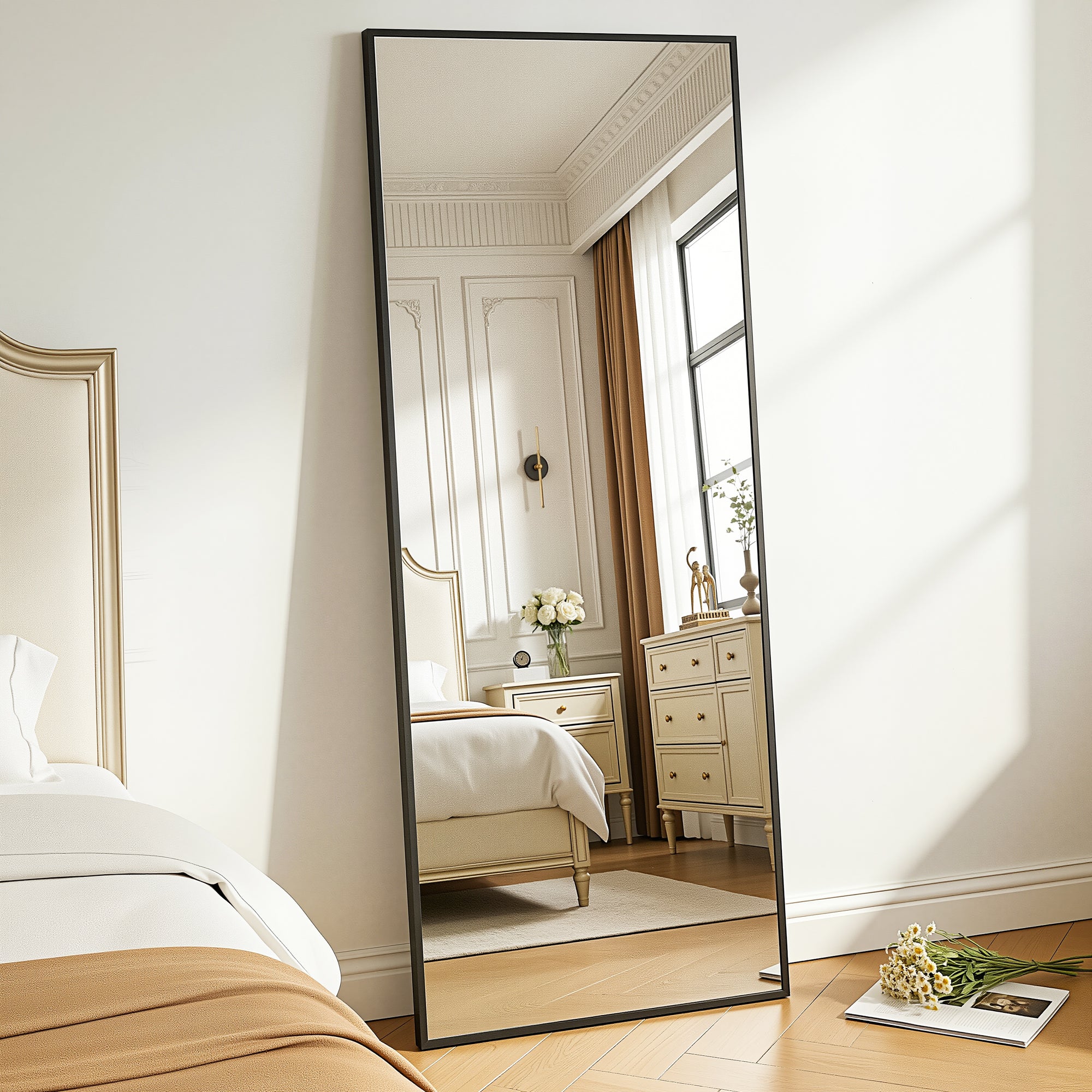Antok Full Length Floor Mirror, Aluminum Frame, Free Standing/Wall Mount/Leaning for Bedroom, Living Room, Dressing Room