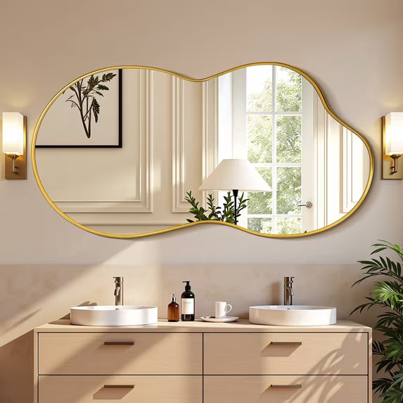 Antok Irregular Wall Mirror, Asymmetrical Metal Frame Bathroom Vanity Mirror