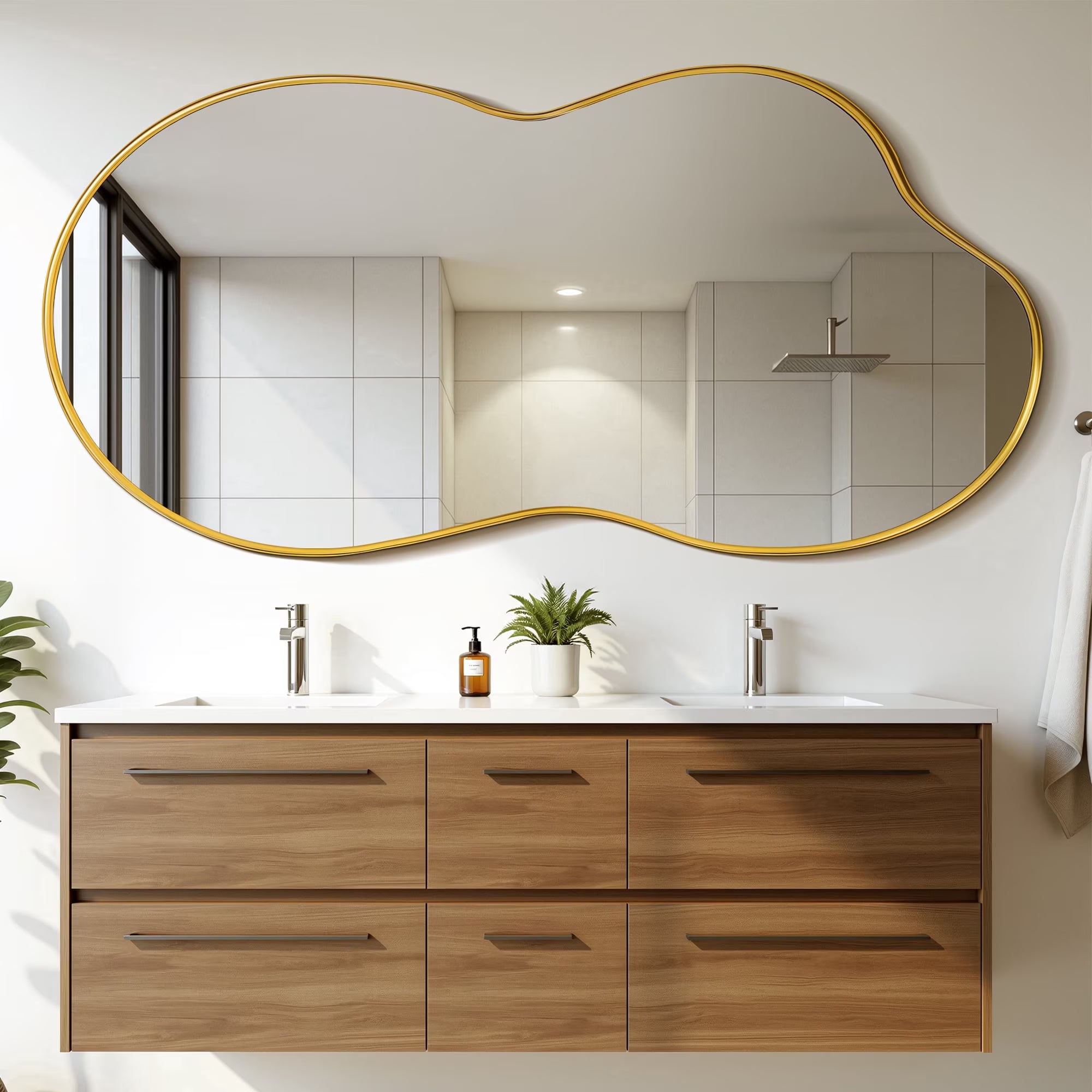 Antok Irregular Wall Mirror, Asymmetrical Metal Frame Bathroom Vanity Mirror