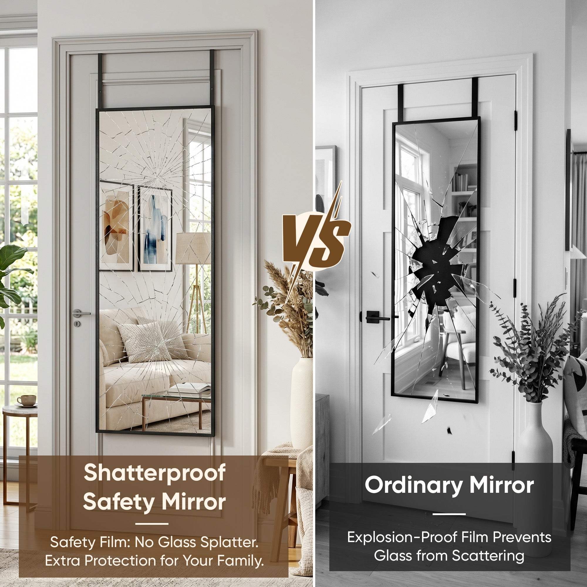 Antok Full Length Door Mirror, Over the Door Mirror with Aluminum Alloy Frame