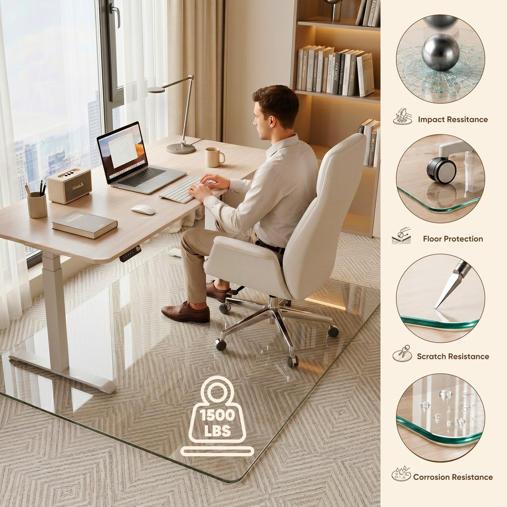 Antok Tempered Glass Chair Mat, Heavy Duty 0.2" Desk Chair Mat for Smooth Rolling at Home or Office
