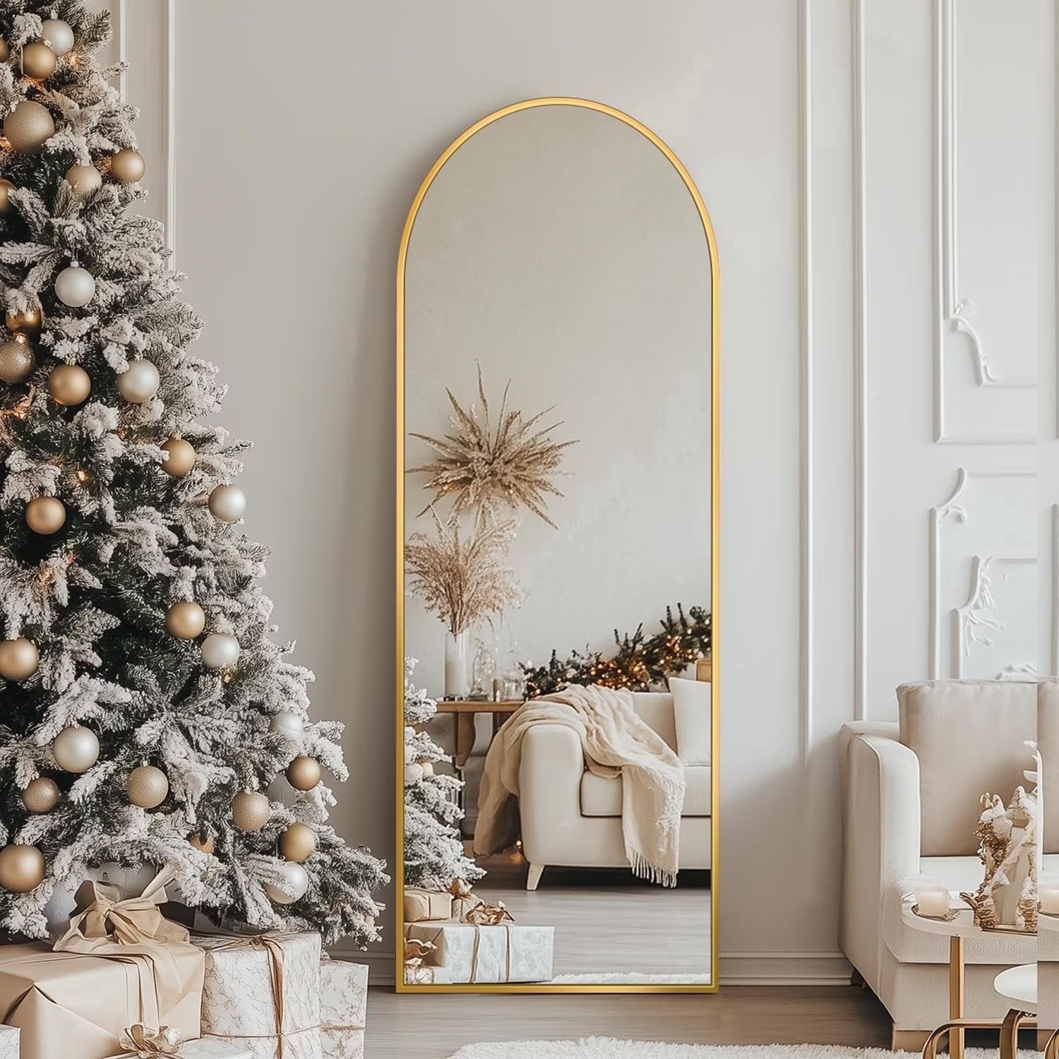 Antok Arched Full Length Mirror 59"x16", Standing Floor Mirror with Gold Frame, Durable Anti-Shatter Glass, Freestanding/Wall Mountable for Bedroom, Living Room, Dressing Room