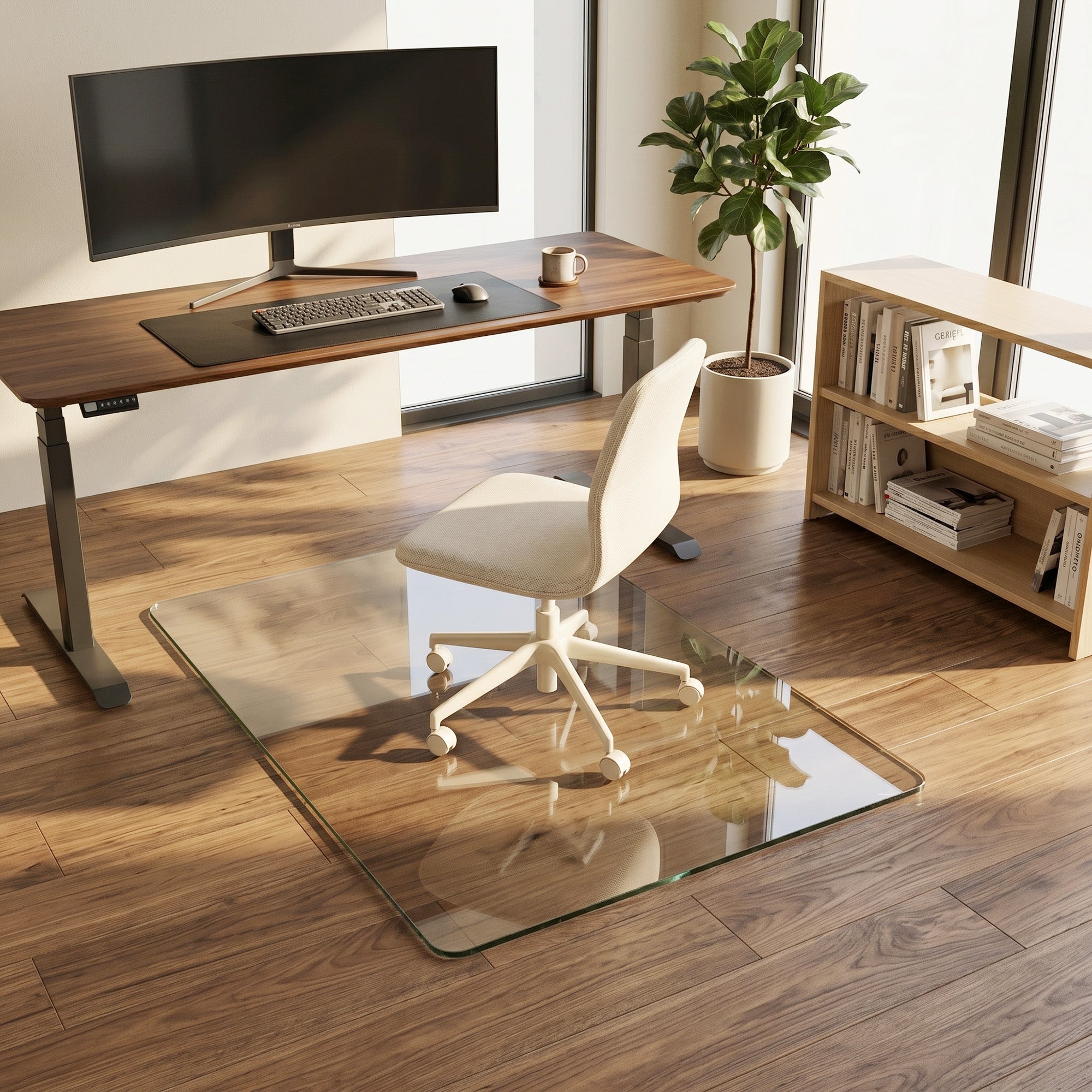 Antok Tempered Glass Chair Mat, 0.2" Heavy Duty & Scratch Resistant Desk Chair Mat, Rounded Corners & Polished Edges for Home, Office