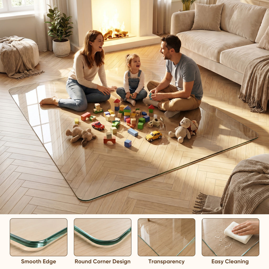 Antok Tempered Glass Chair Mat, 0.2" Heavy Duty & Scratch Resistant Desk Chair Mat, Rounded Corners & Polished Edges for Home, Office
