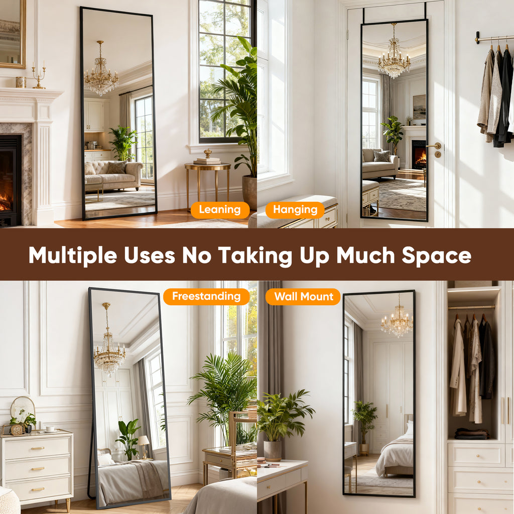 Antok 3-in-1 48" x 14.1" Full Length Mirror, Door Mirror, Wall-Mounted Mirror - Stands, Leans on Wall or Hangs