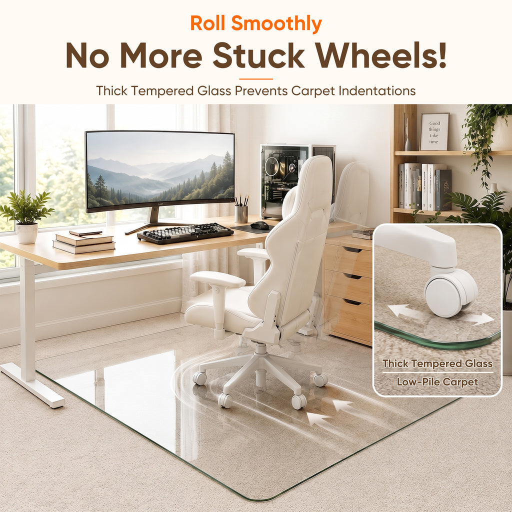Antok Tempered Glass Chair Mat, Heavy Duty 0.2" Desk Chair Mat for Smooth Rolling at Home or Office
