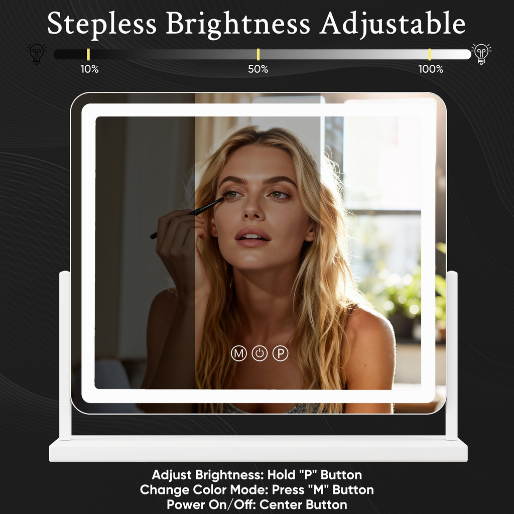 Antok Vanity Mirror with Lights, Lighted Makeup Mirror, Smart Touch, 3 Color Modes and Brightness Adjustable, LED Vanity Mirror with Detachable 10X Magnification, 360° Rotation for Makeup Desk