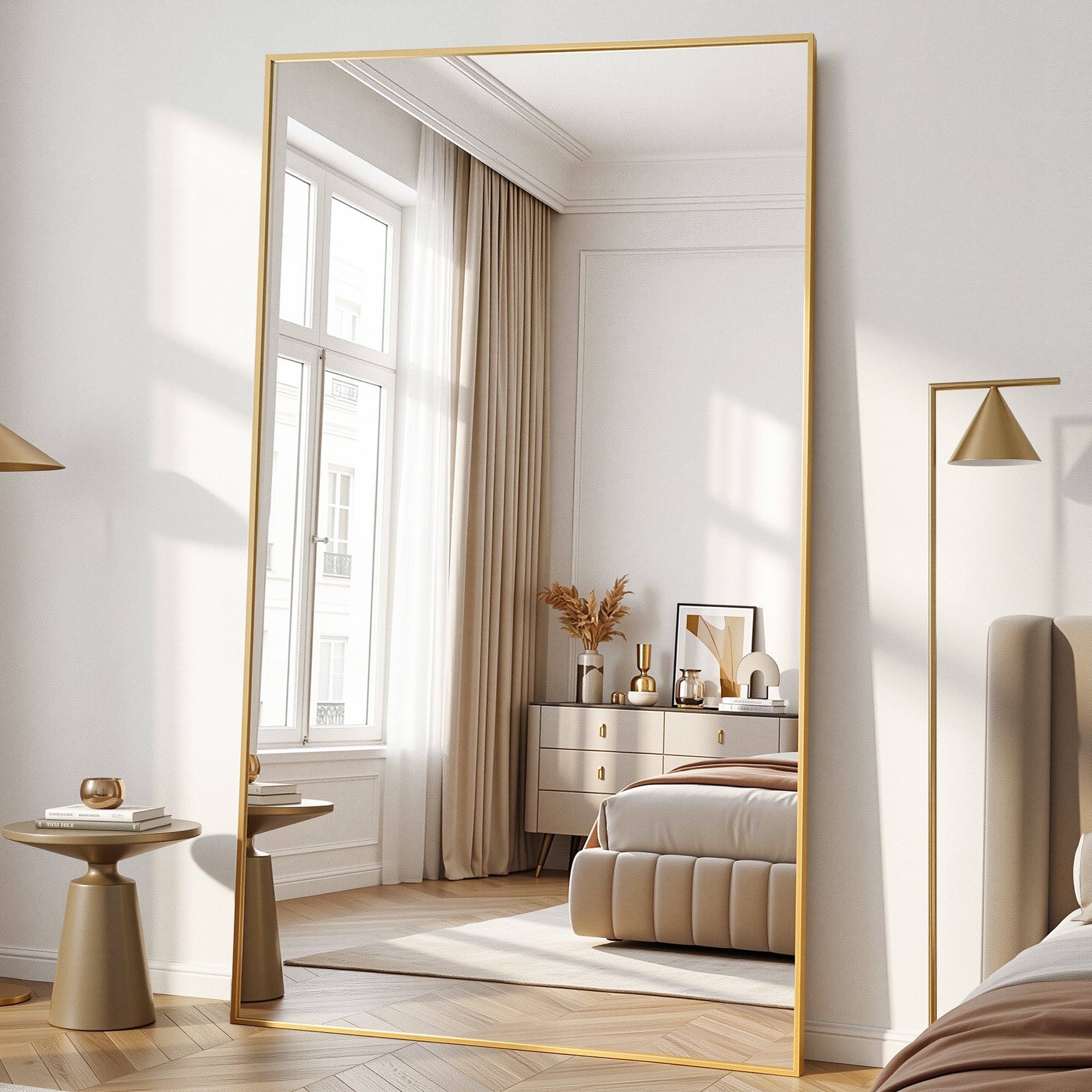 Antok Full Length Floor Mirror, Aluminum Frame, Free Standing/Wall Mount/Leaning for Bedroom, Living Room, Dressing Room