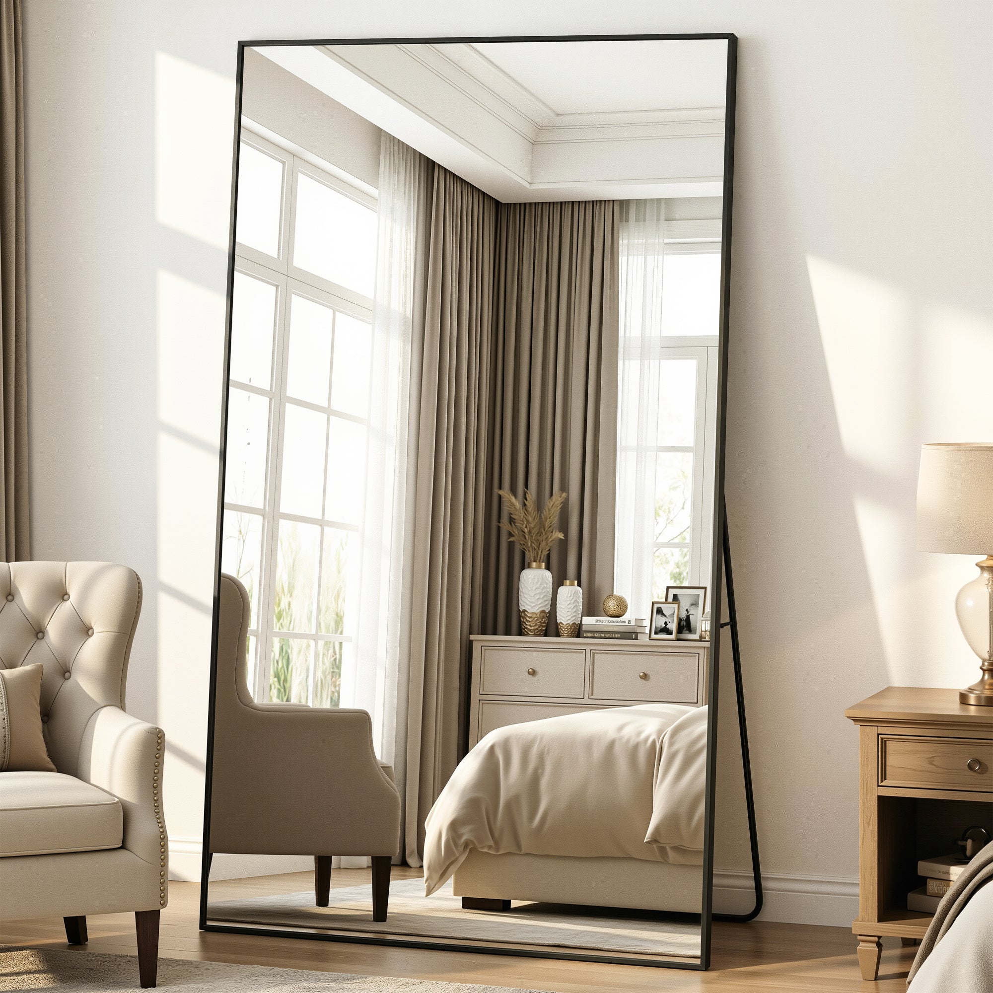 Antok Full Length Floor Mirror, Aluminum Frame, Free Standing/Wall Mount/Leaning for Bedroom, Living Room, Dressing Room
