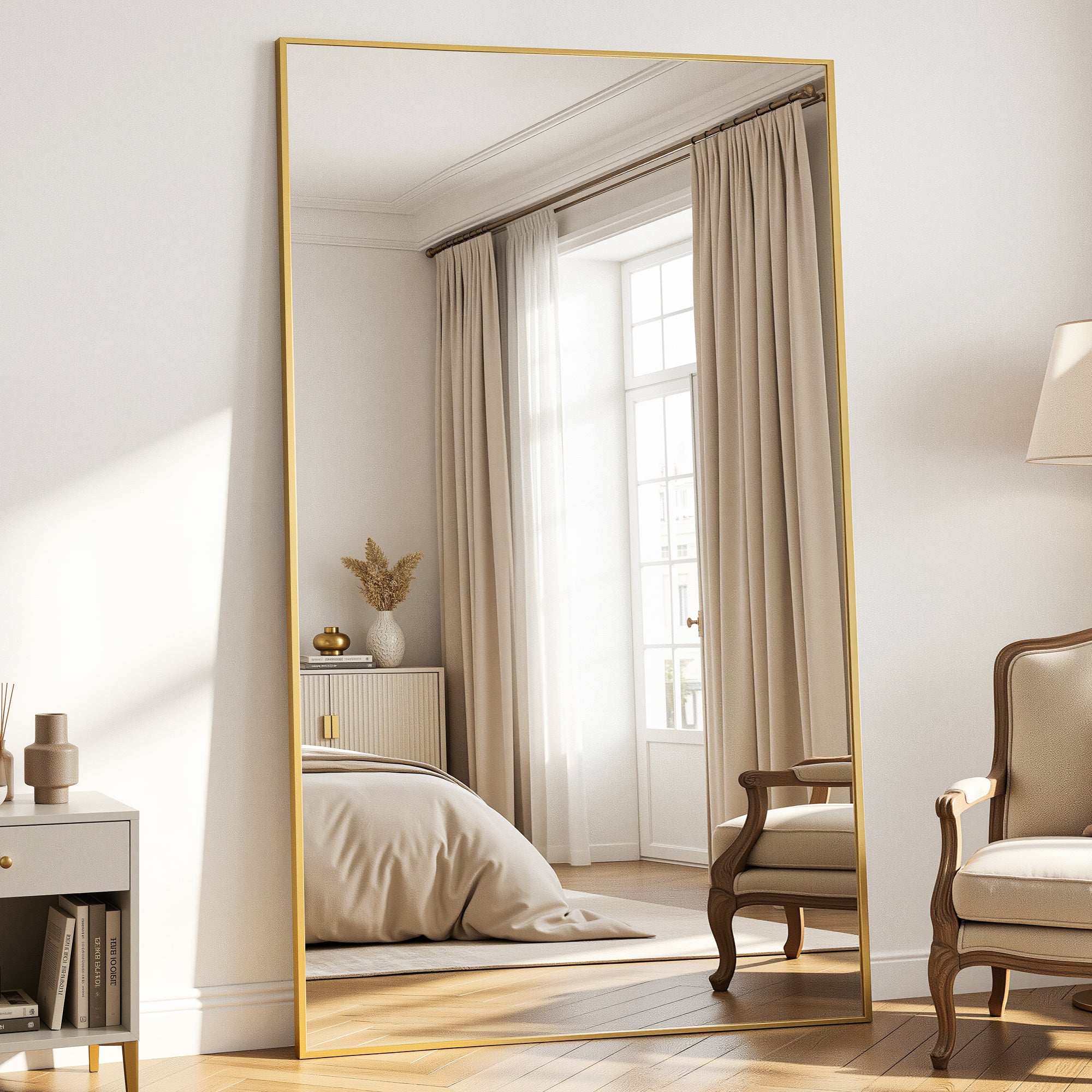 Antok Full Length Floor Mirror, Aluminum Frame, Free Standing/Wall Mount/Leaning for Bedroom, Living Room, Dressing Room