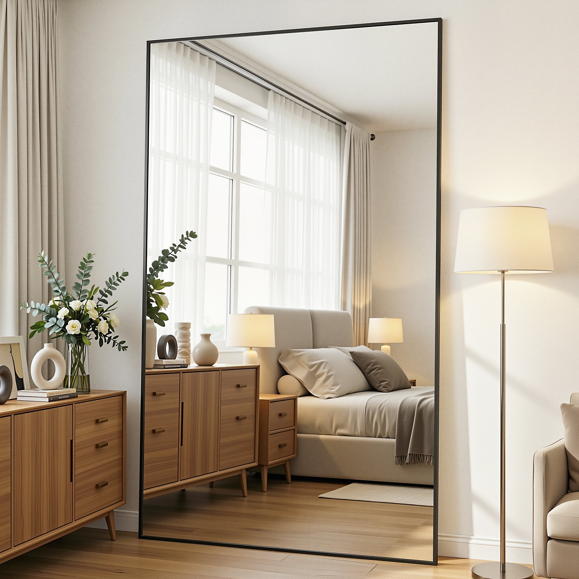Antok Full Length Floor Mirror, Aluminum Frame, Free Standing/Wall Mount/Leaning for Bedroom, Living Room, Dressing Room