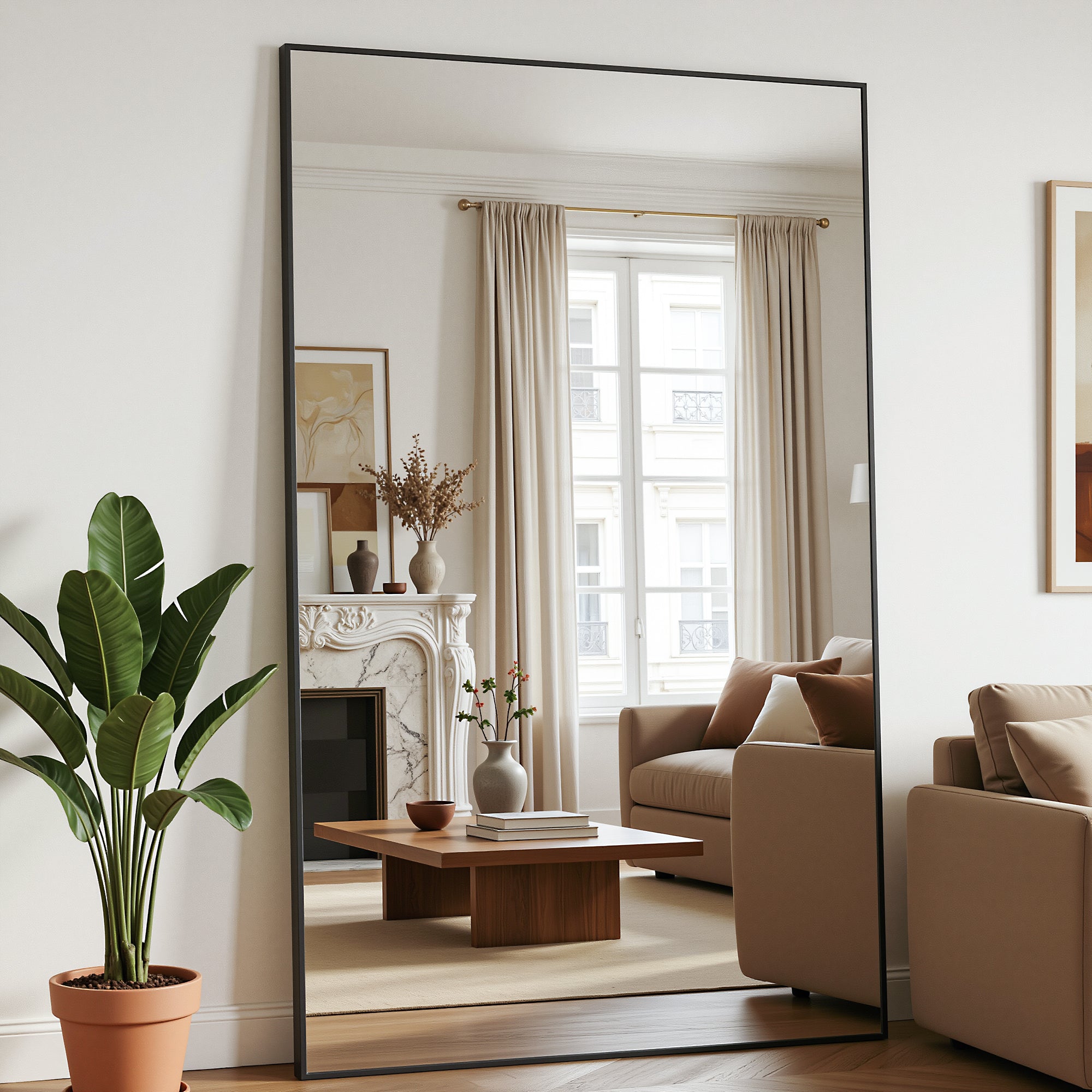 Antok Full Length Floor Mirror, Aluminum Frame, Free Standing/Wall Mount/Leaning for Bedroom, Living Room, Dressing Room
