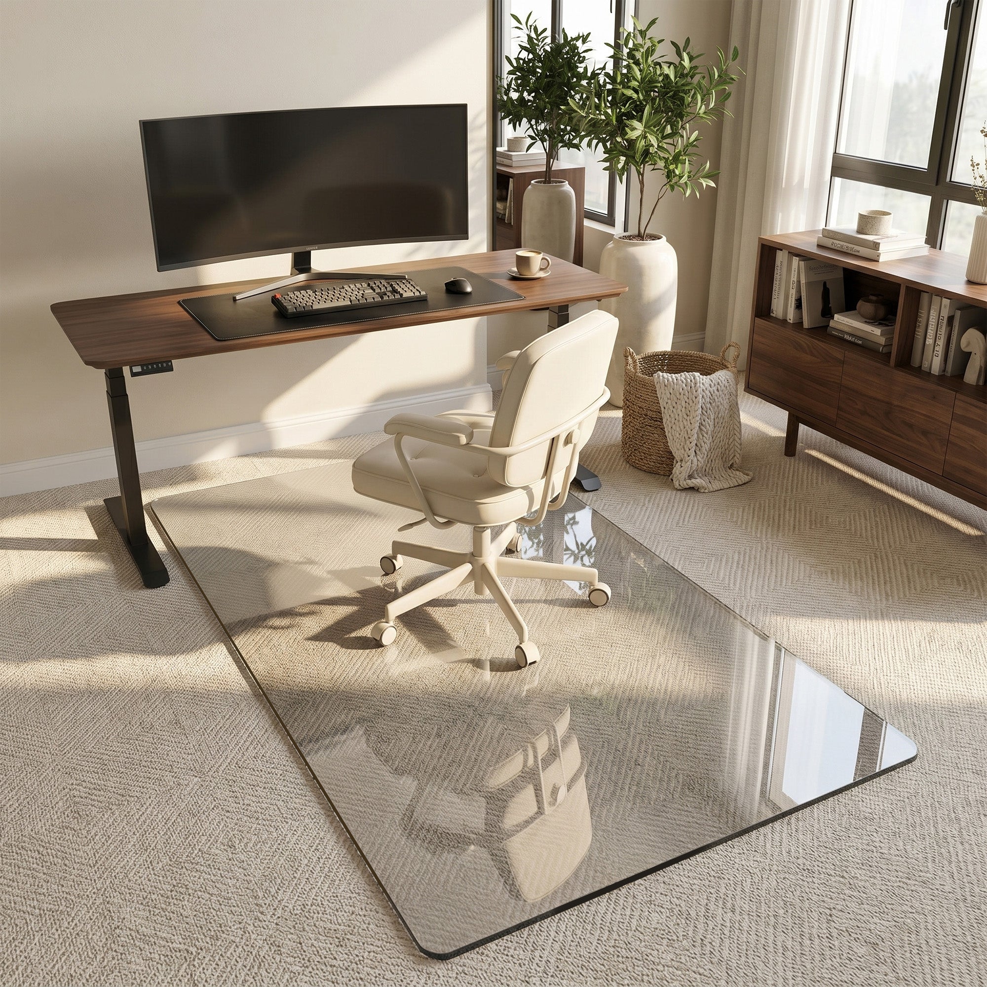 Antok Tempered Glass Chair Mat, Heavy Duty 0.2" Desk Chair Mat for Smooth Rolling at Home or Office