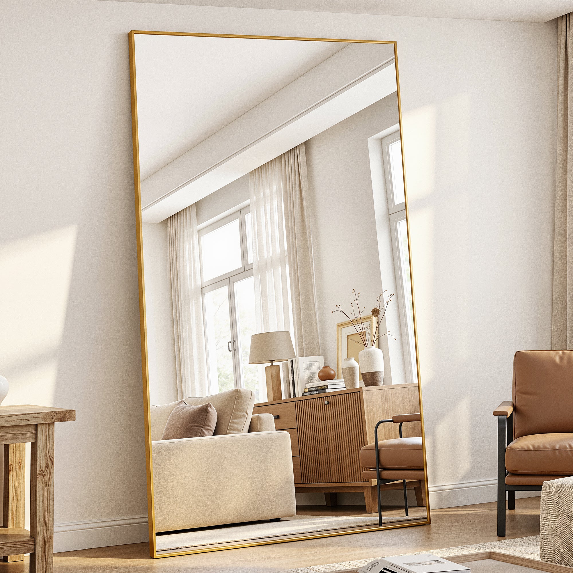 Antok Full Length Floor Mirror, Aluminum Frame, Free Standing/Wall Mount/Leaning for Bedroom, Living Room, Dressing Room