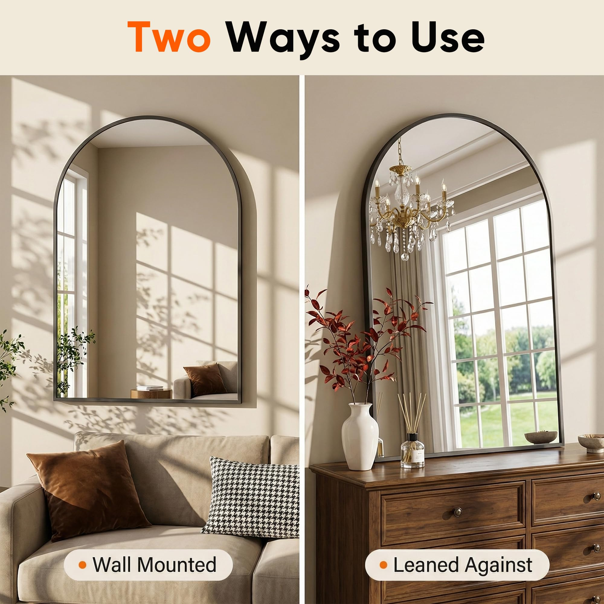 Antok Arched Bathroom Mirror, Wall Mounted Mirror, Vanity Mirrors for Over Sink, Aluminum Alloy Frame Bathroom Mirrors Living Room, Bedroom and Entryway