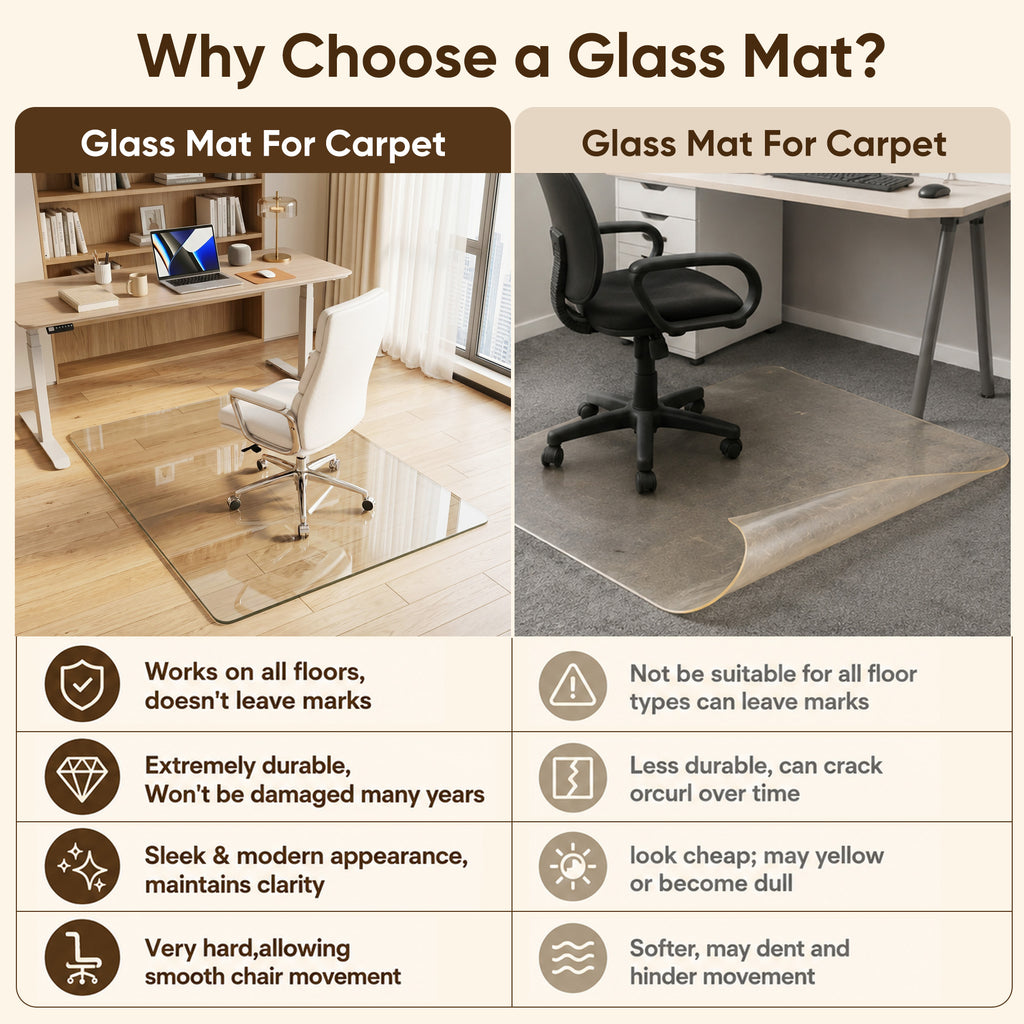 Antok Tempered Glass Chair Mat, 0.2" Heavy Duty & Scratch Resistant Desk Chair Mat, Rounded Corners & Polished Edges for Home, Office