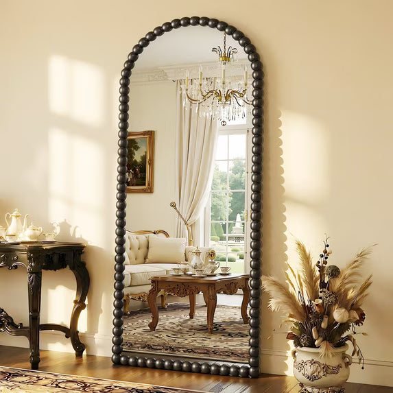 Antok Arched Full Length Mirror, Beaded Metal Frame Floor Mirror