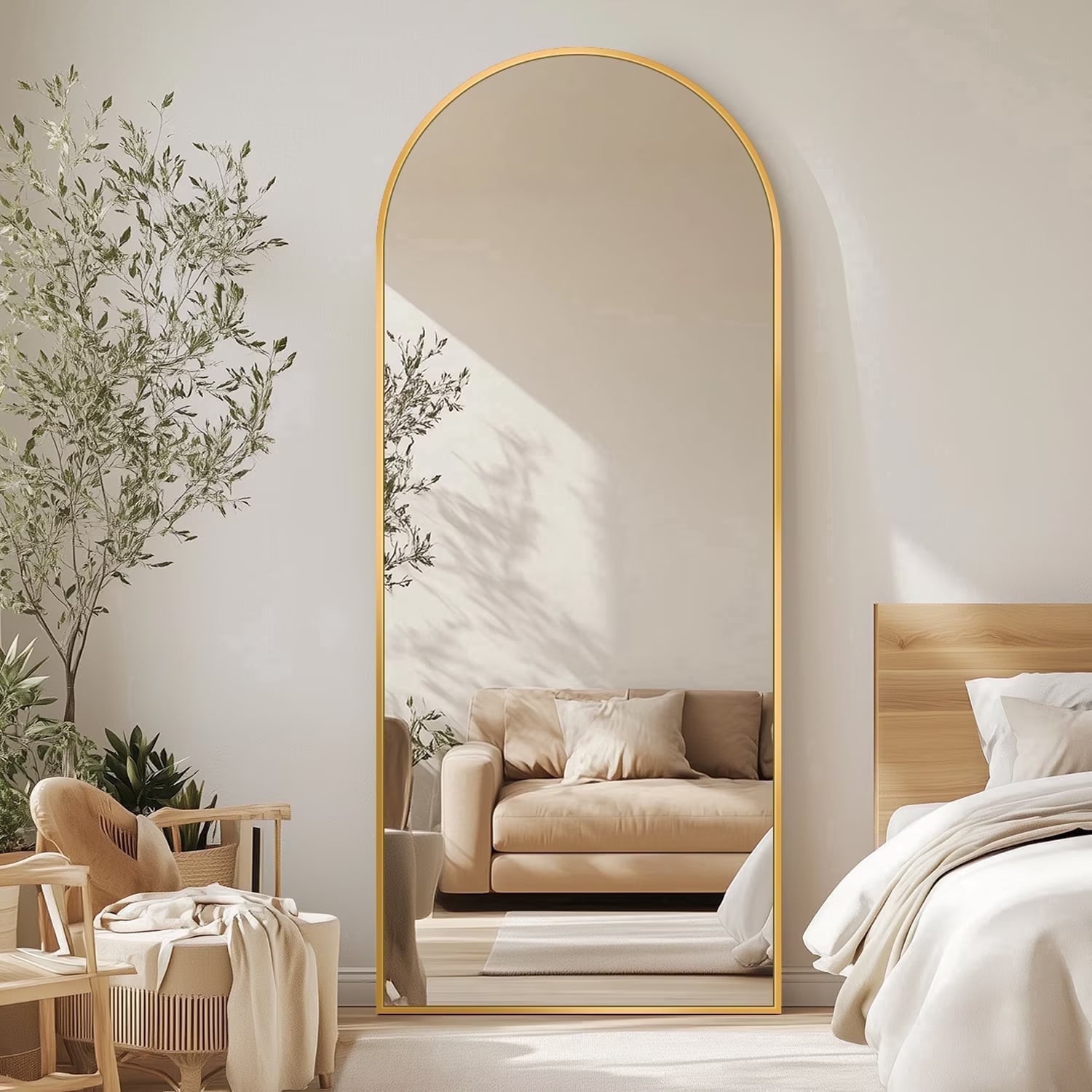 Antok Arched Full Length Mirror , Standing Floor Mirror with Black Frame, Durable Anti-Shatter Glass, Freestanding/Wall Mountable for Bedroom, Living Room, Dressing Room