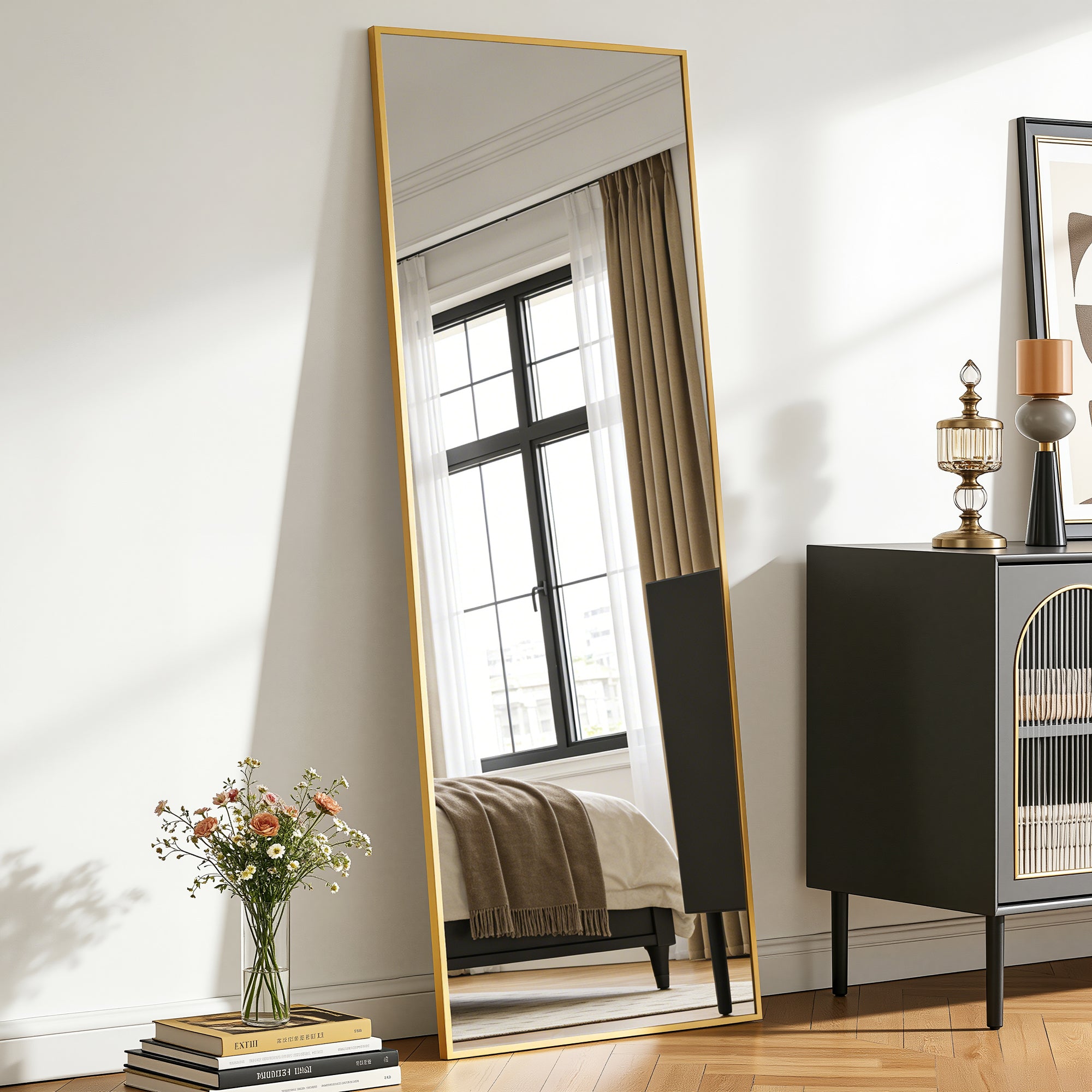 Antok Full Length Floor Mirror, Aluminum Frame, Free Standing/Wall Mount/Leaning for Bedroom, Living Room, Dressing Room