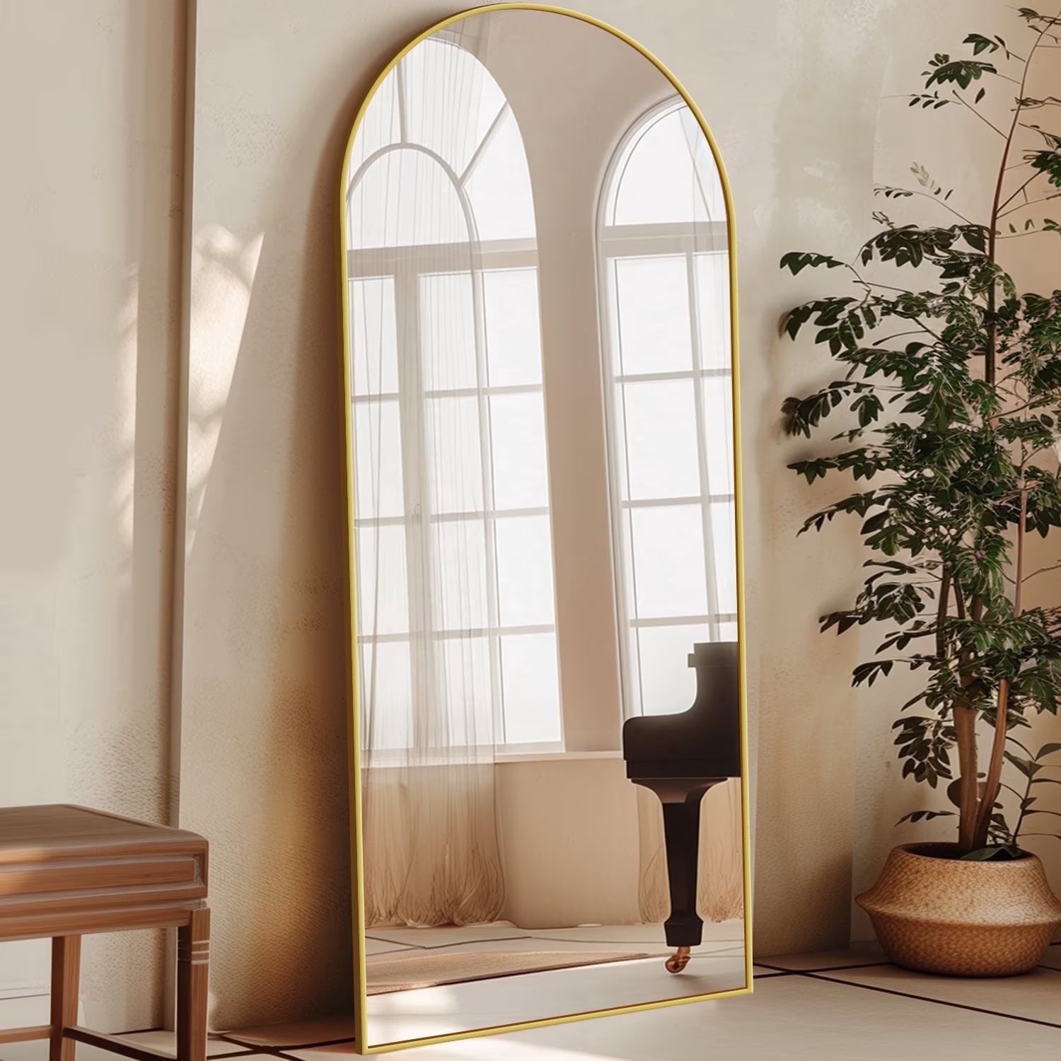 Antok Arched Full Length Mirror , Standing Floor Mirror with Black Frame, Durable Anti-Shatter Glass, Freestanding/Wall Mountable for Bedroom, Living Room, Dressing Room