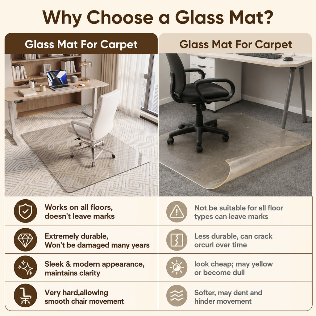 Antok Tempered Glass Chair Mat, Heavy Duty 0.2" Desk Chair Mat for Smooth Rolling at Home or Office