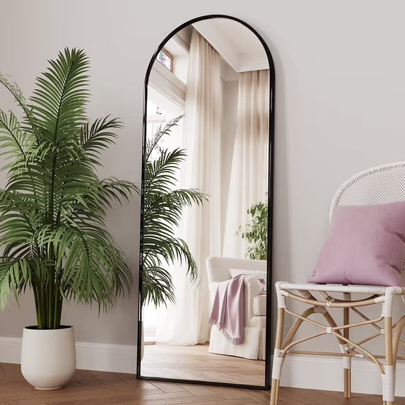 Antok Arched Full Length Mirror , Standing Floor Mirror with Black Frame, Durable Anti-Shatter Glass, Freestanding/Wall Mountable for Bedroom, Living Room, Dressing Room
