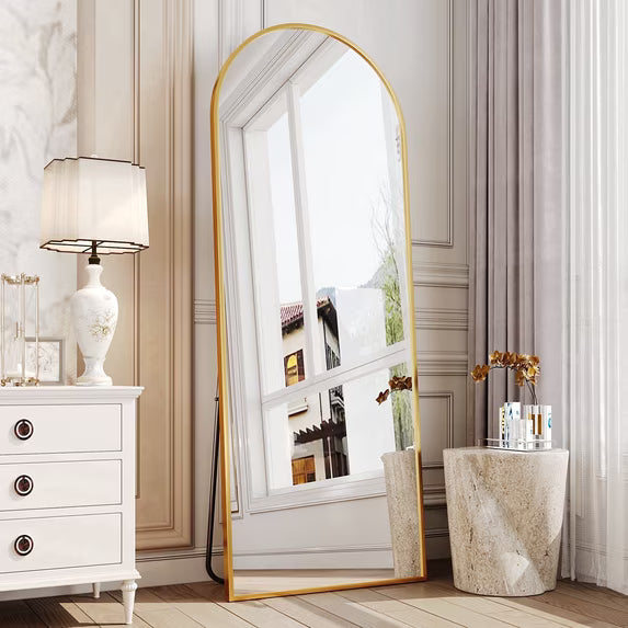 Antok Arched Full Length Mirror , Standing Floor Mirror with Black Frame, Durable Anti-Shatter Glass, Freestanding/Wall Mountable for Bedroom, Living Room, Dressing Room