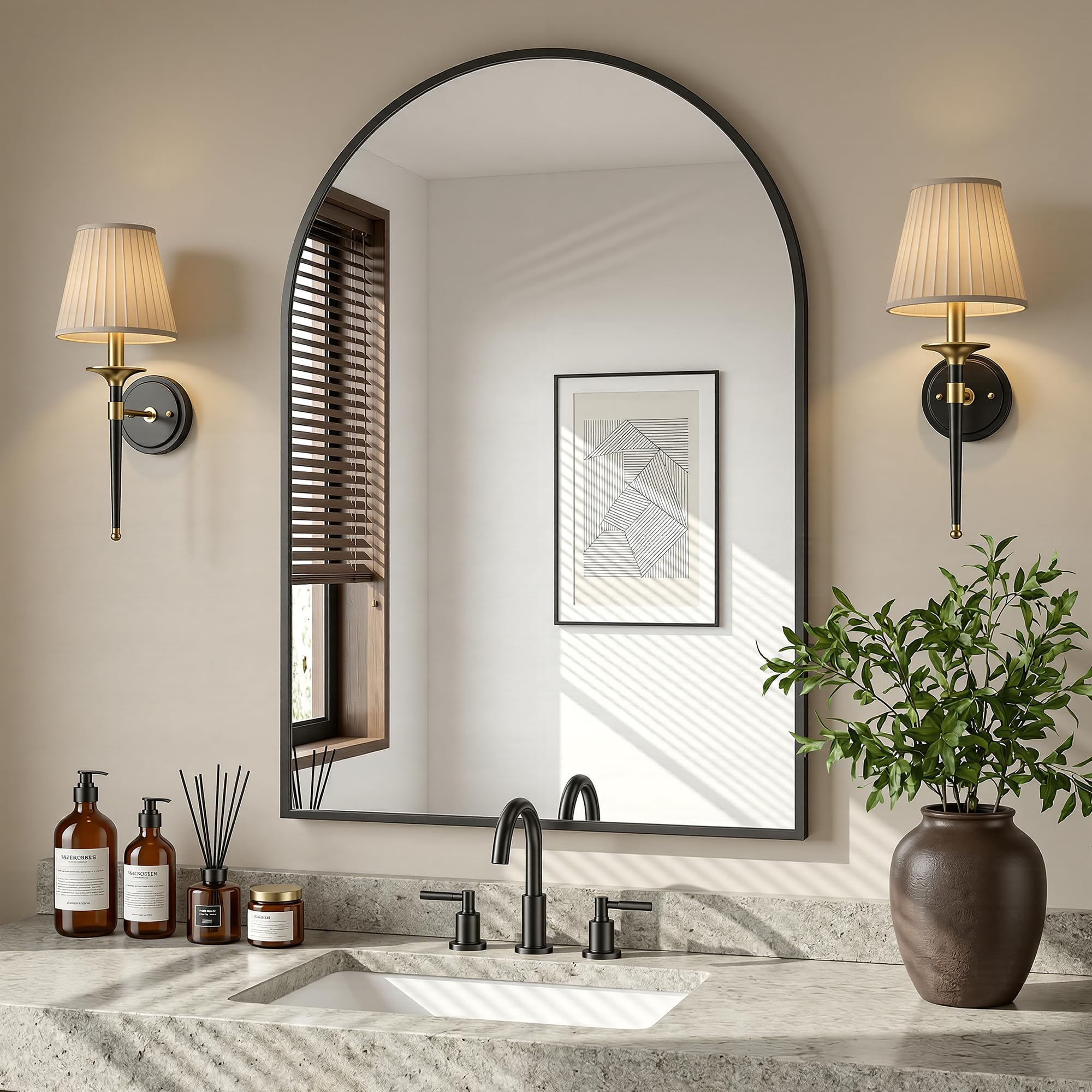 Antok Arched Bathroom Mirror, Wall Mounted Mirror, Vanity Mirrors for Over Sink, Aluminum Alloy Frame Bathroom Mirrors Living Room, Bedroom and Entryway