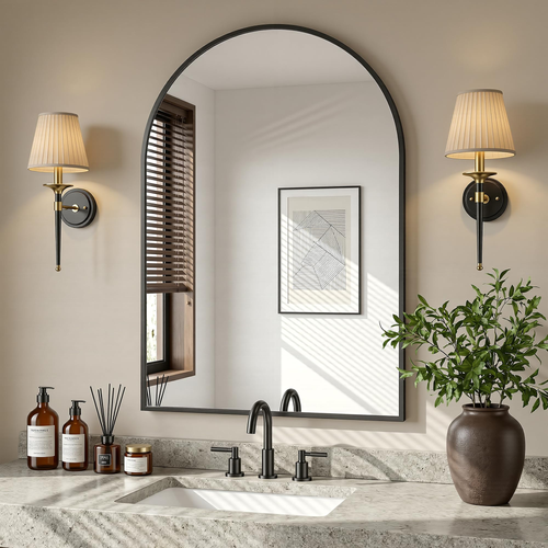 Antok Arched Bathroom Mirror, Wall Mounted Mirror, Vanity Mirrors for Over Sink, Aluminum Alloy Frame Bathroom Mirrors Living Room, Bedroom and Entryway