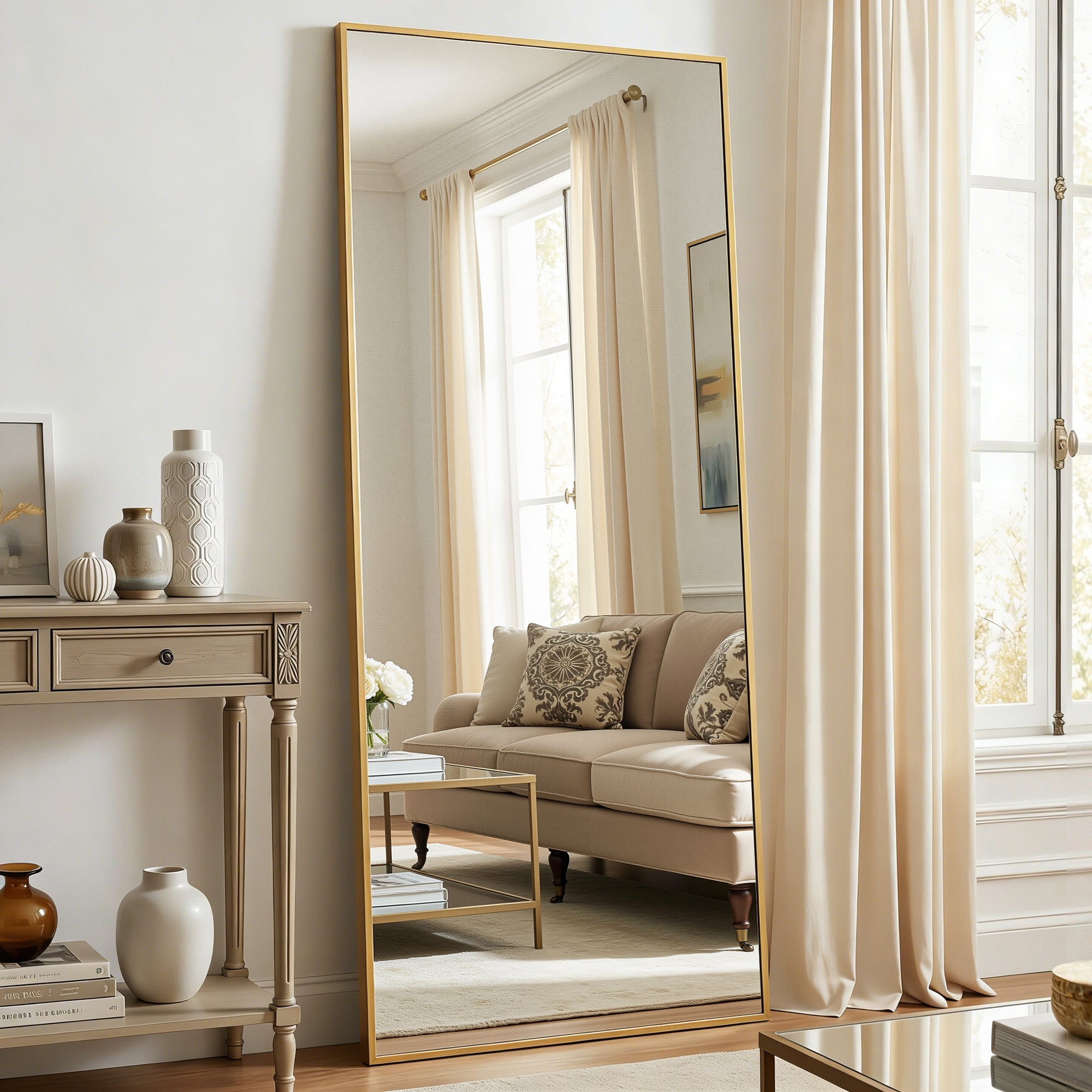 Antok Full Length Floor Mirror, Aluminum Frame, Free Standing/Wall Mount/Leaning for Bedroom, Living Room, Dressing Room