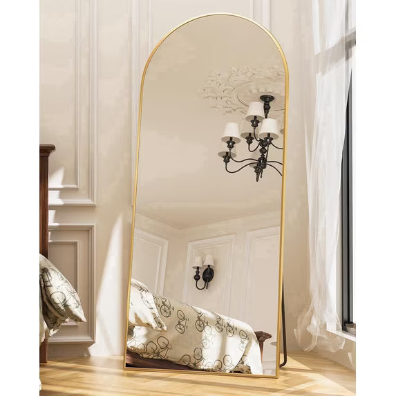 Antok Arched Full Length Mirror , Standing Floor Mirror with Black Frame, Durable Anti-Shatter Glass, Freestanding/Wall Mountable for Bedroom, Living Room, Dressing Room