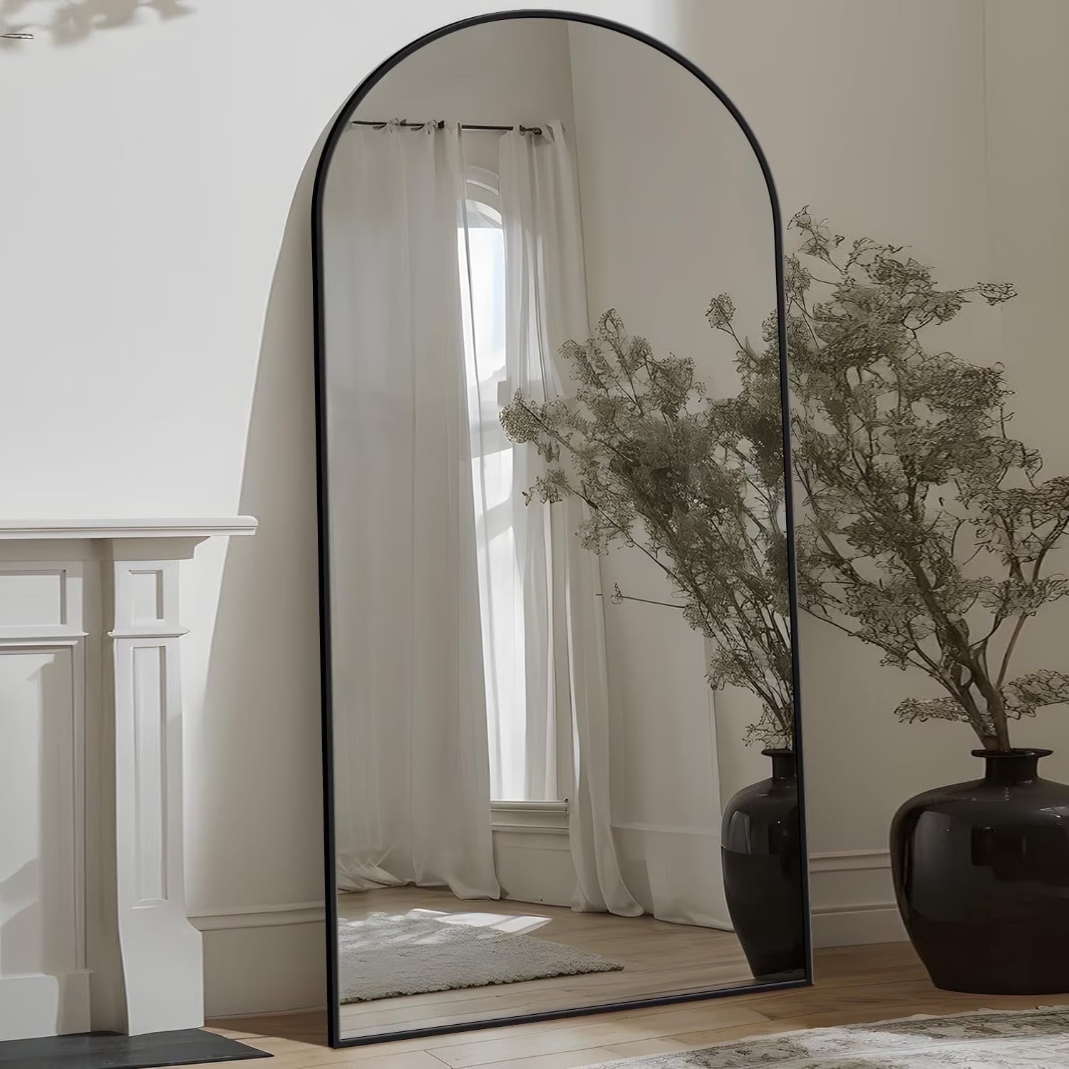 Antok Arched Full Length Floor Mirror 76"x34.1" Full Body Mirror with Stand, for Bedroom, Living Room, Cloakroom, Black