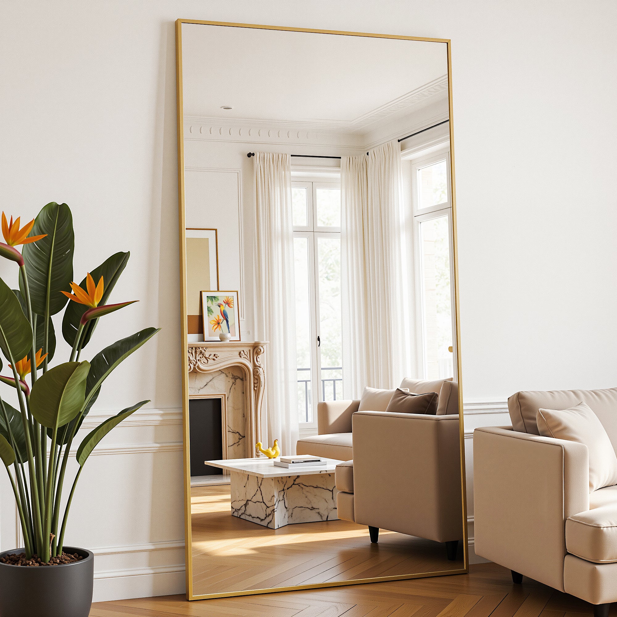 Antok Full Length Floor Mirror, Aluminum Frame, Free Standing/Wall Mount/Leaning for Bedroom, Living Room, Dressing Room