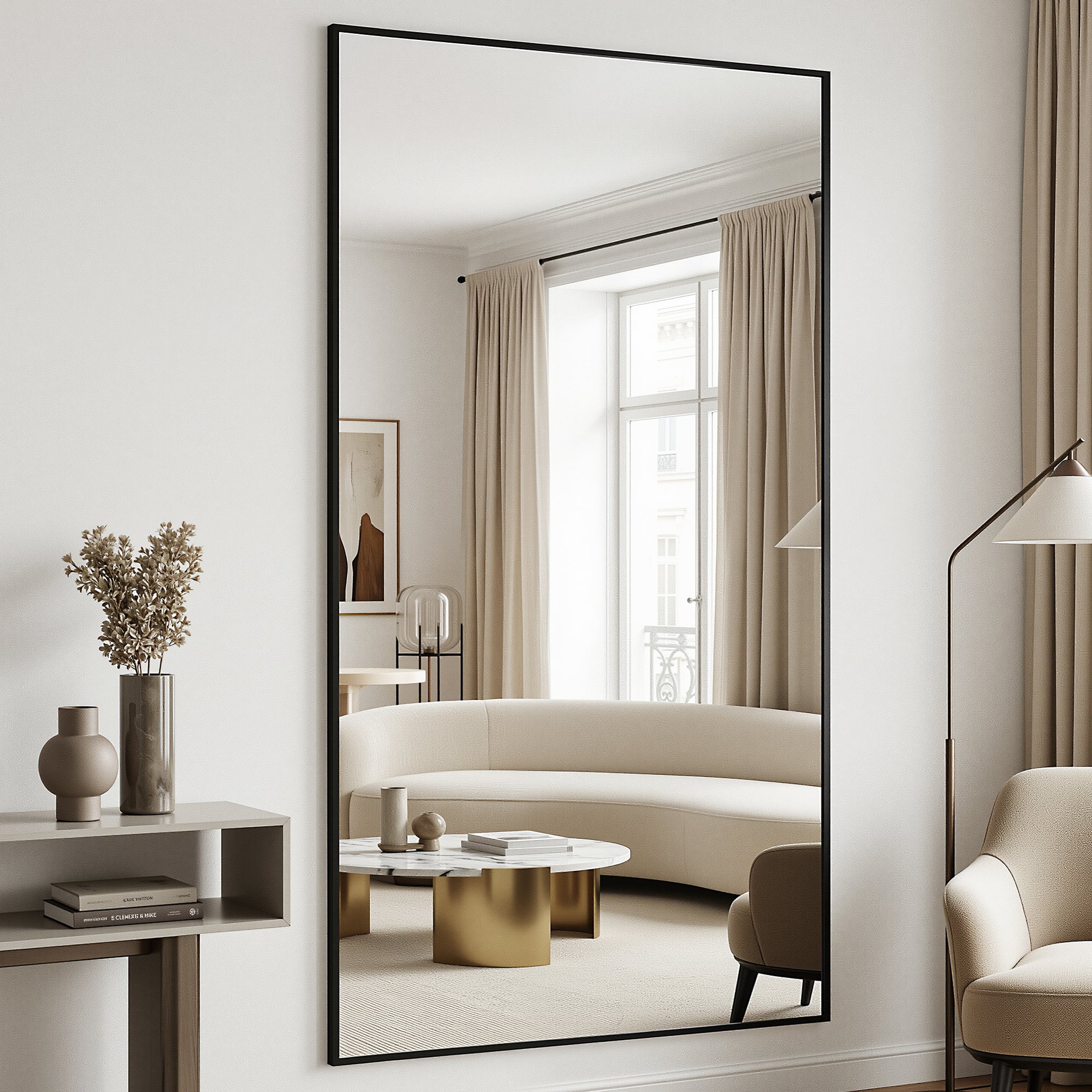Antok Full Length Floor Mirror, Aluminum Frame, Free Standing/Wall Mount/Leaning for Bedroom, Living Room, Dressing Room