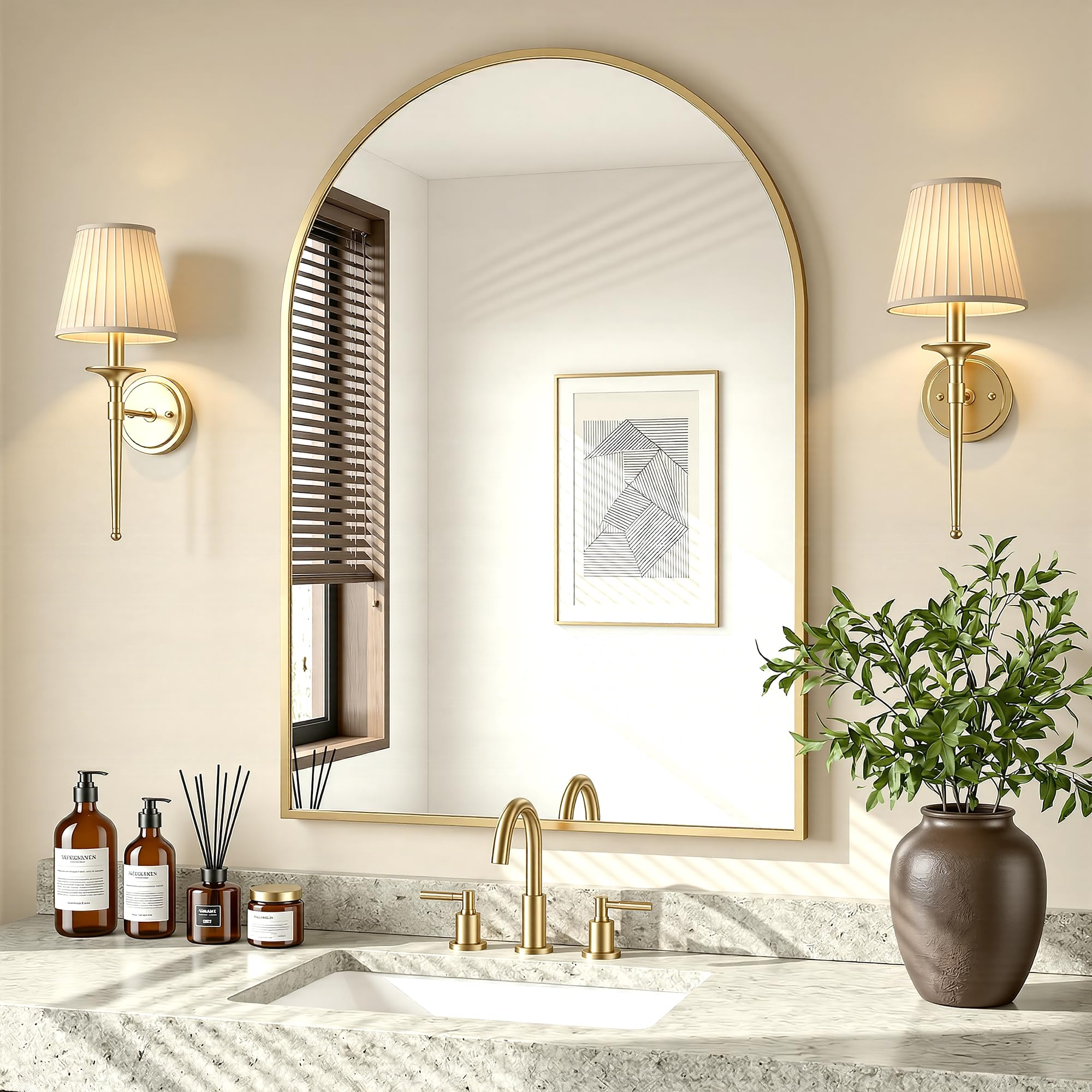Antok Arched Bathroom Mirror, Wall Mounted Mirror, Vanity Mirrors for Over Sink, Aluminum Alloy Frame Bathroom Mirrors Living Room, Bedroom and Entryway