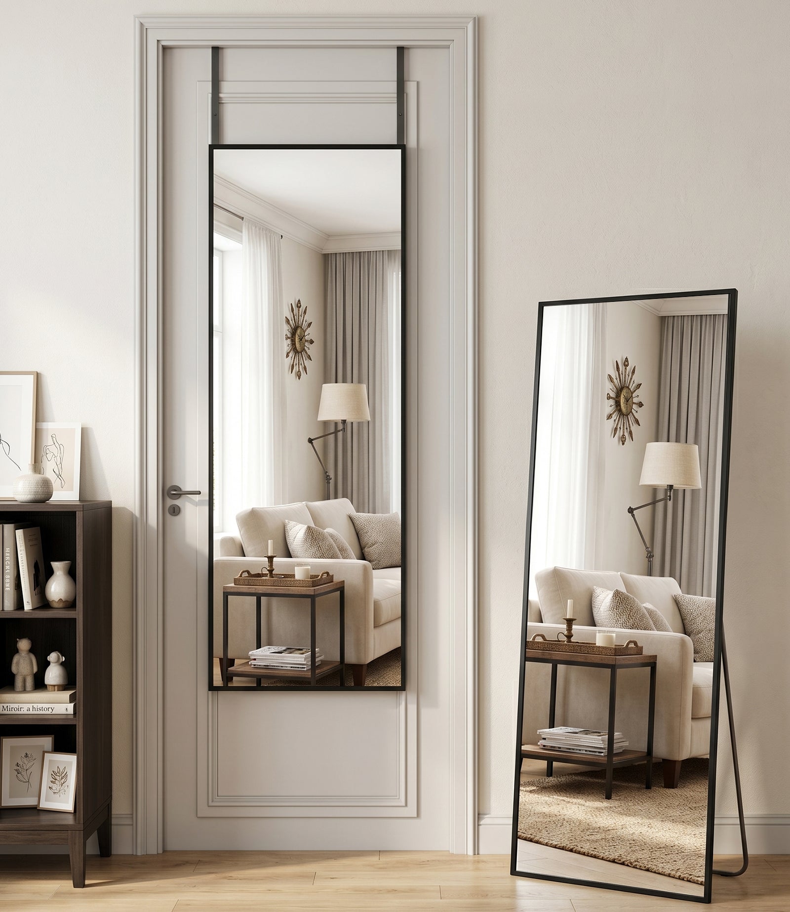 Antok Full Length Door Mirror, Over the Door Mirror with Aluminum Alloy Frame