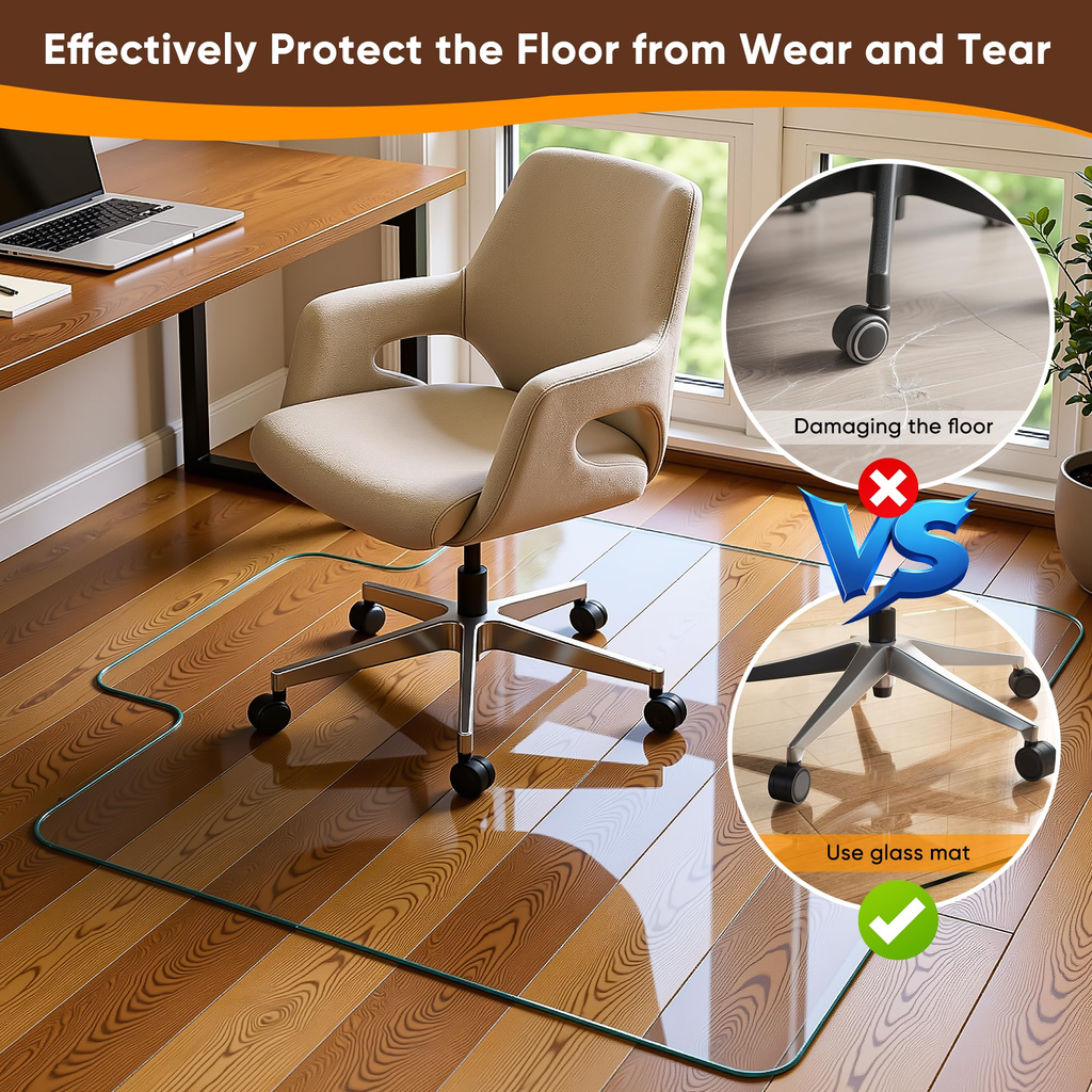 Antok Irregular Tempered Glass Chair Mat, 45"x53" Office Chair Mat for Carpet & Hardwood Floors, Heavy Duty 0.2" Desk Chair Mat for Smooth Rolling at Home or Office