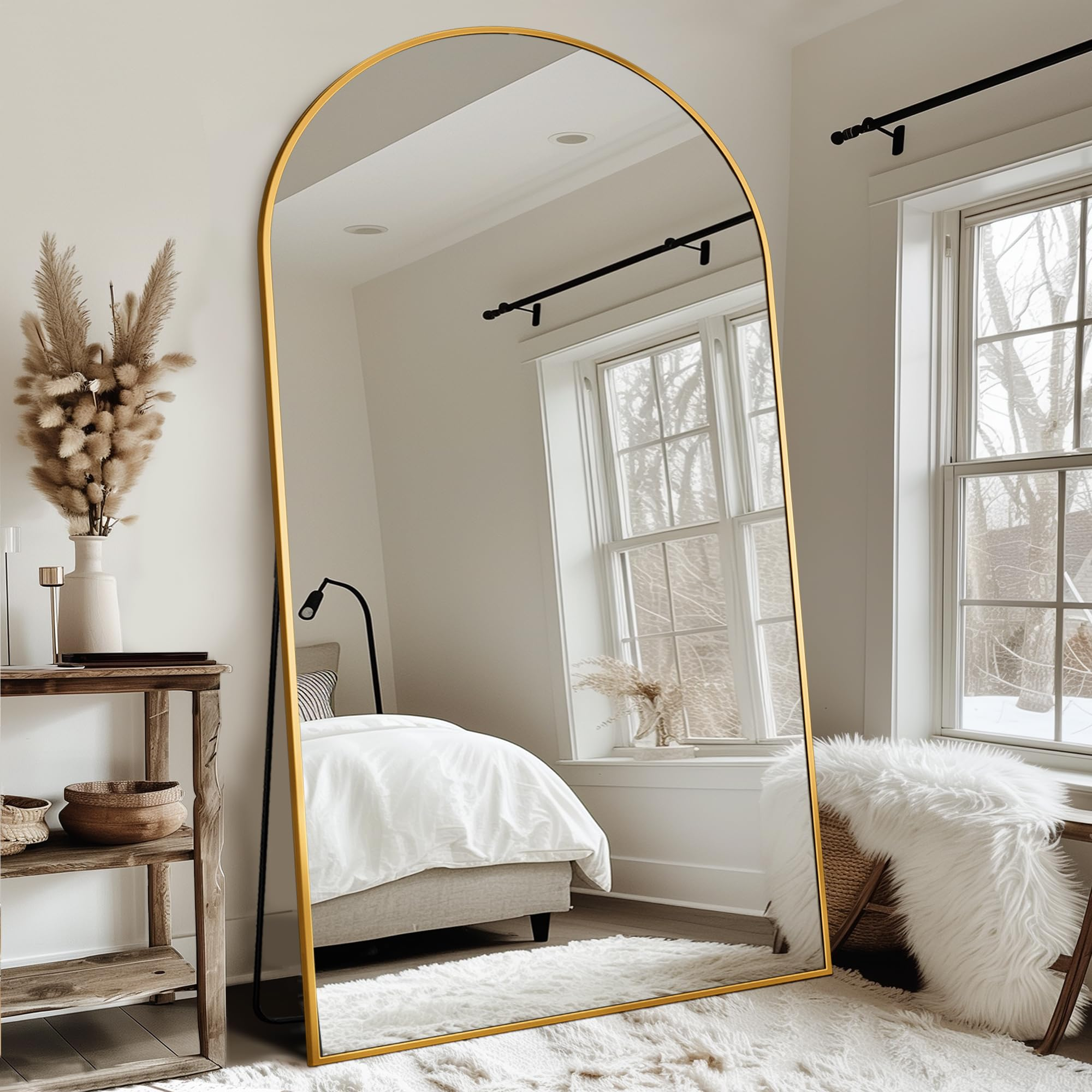 Antok Full Length Floor Mirror, Aluminum Frame, Free Standing/Wall Mount/Leaning for Bedroom, Living Room, Dressing Room