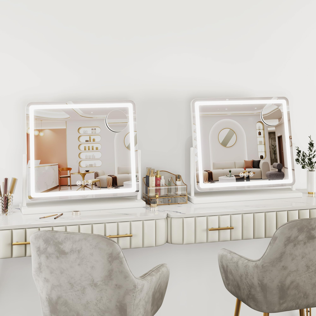 Antok Vanity Mirror with Lights, Lighted Makeup Mirror, Smart Touch, 3 Color Modes and Brightness Adjustable, LED Vanity Mirror with Detachable 10X Magnification, 360° Rotation for Makeup Desk