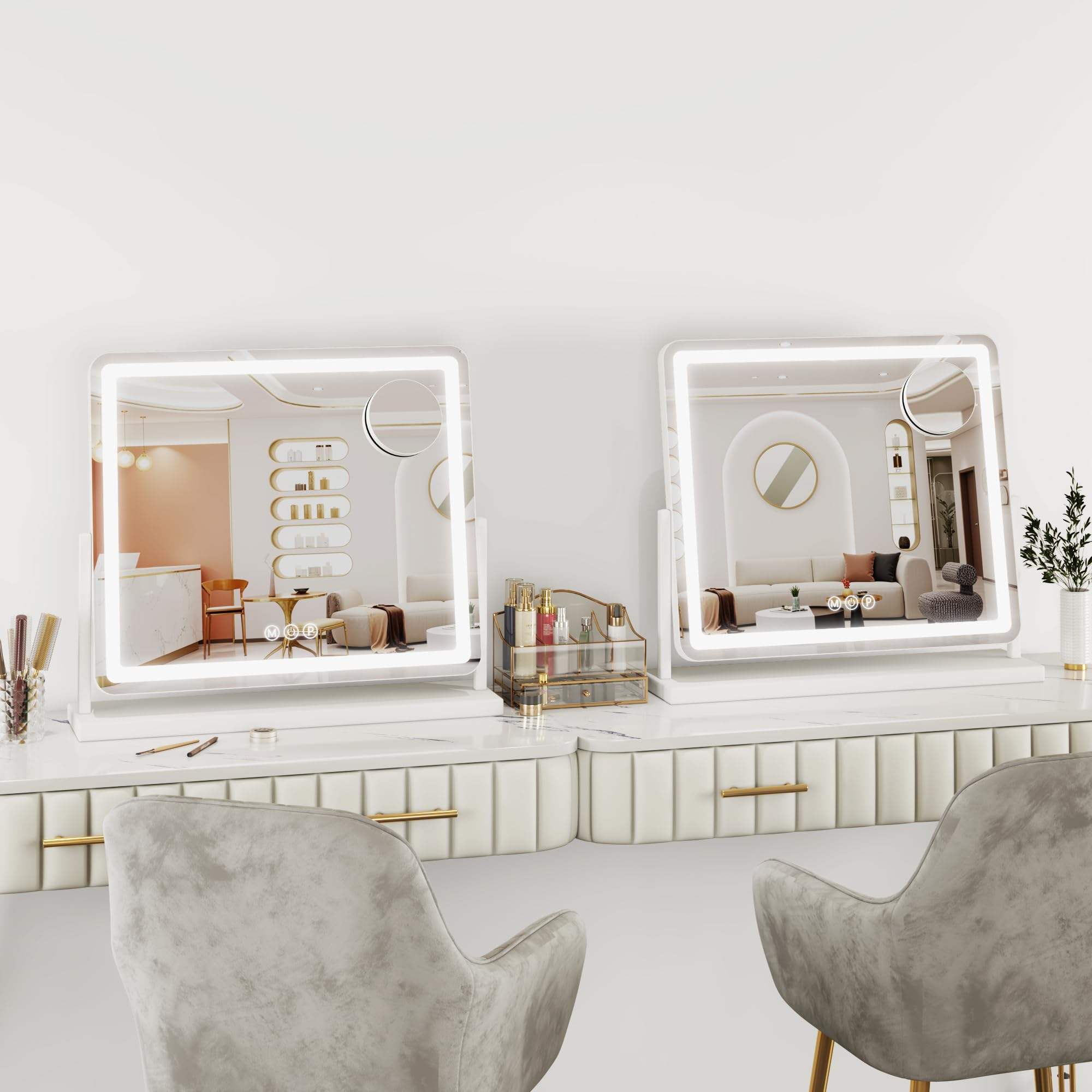Antok Vanity Mirror with Lights, Lighted Makeup Mirror, Smart Touch, 3 Color Modes and Brightness Adjustable, LED Vanity Mirror with Detachable 10X Magnification, 360° Rotation for Makeup Desk